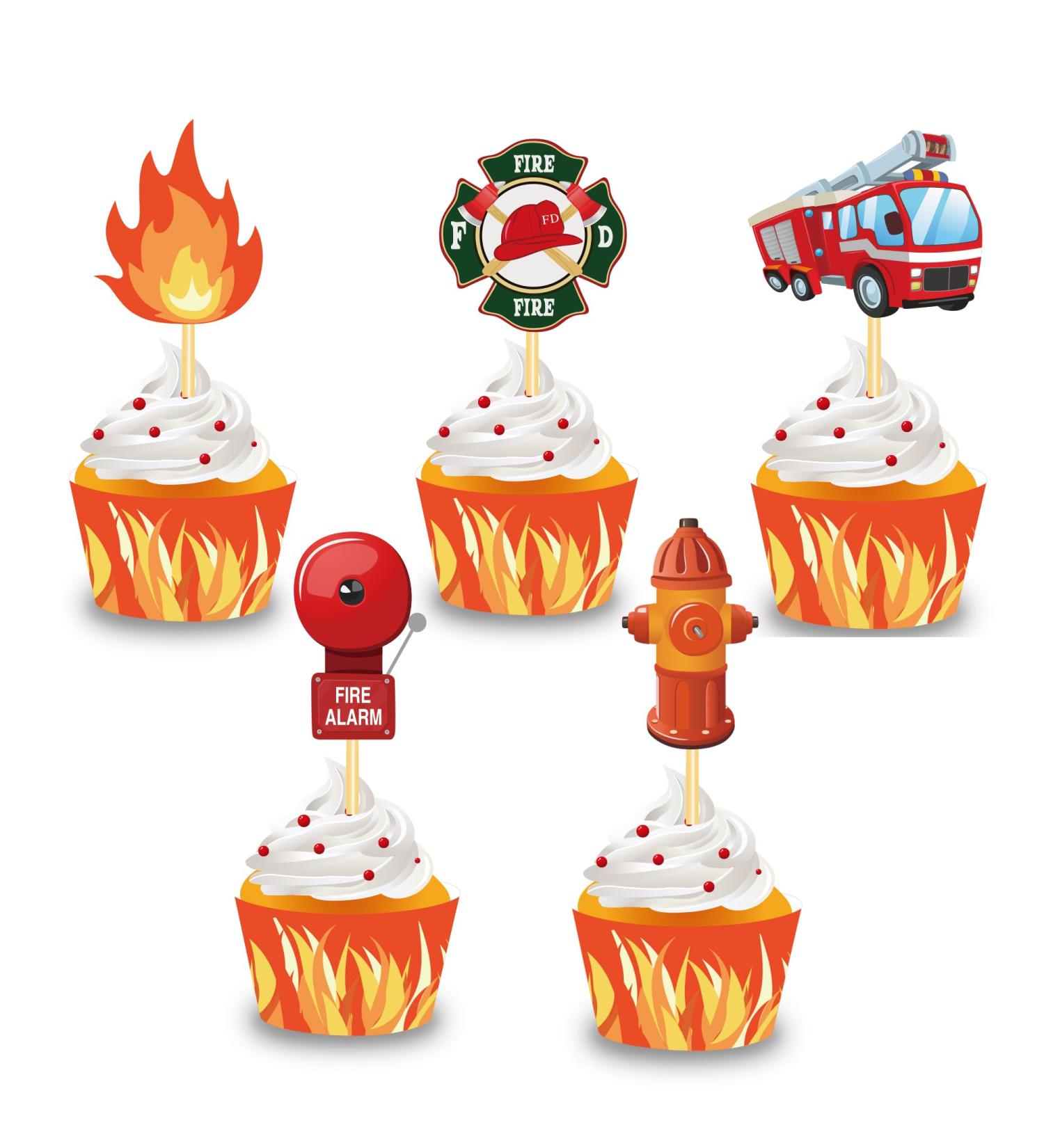 40Pcs Firefighters Cupcake Toppers and Firefighters Themed Cupcake Wrappers Party Supplies for Firefighters Themed Party Birthday Party Baby Shower 20Set Cupcake Decorations - Buy Online on GoSupps.com