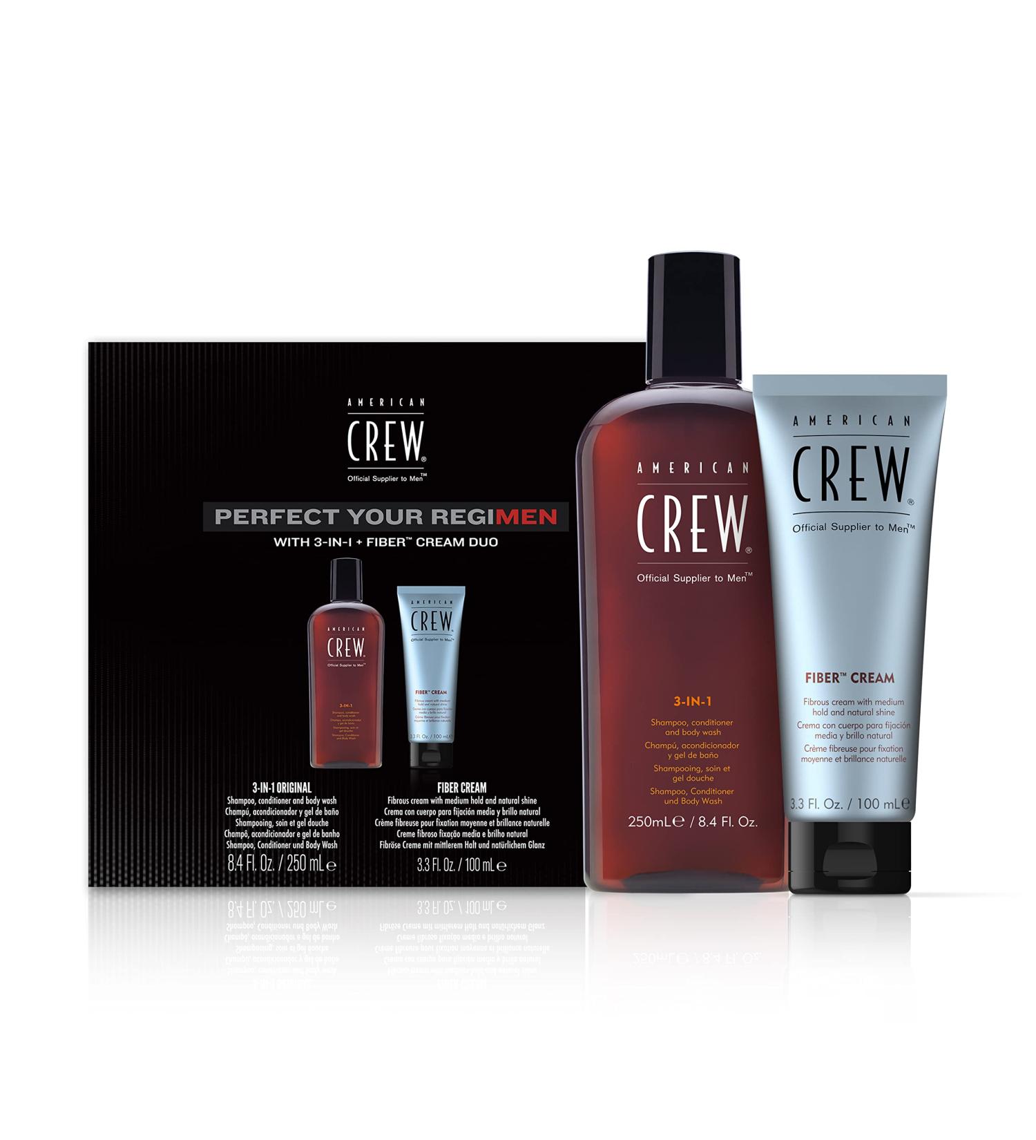 American Crew Duo Pack: Fiber Cream & 3-in-1 Shampoo Conditioner & Body Wash for Men - Daily Hair & Body Care Set (100ml & 250ml) - Buy Online on GoSupps.com