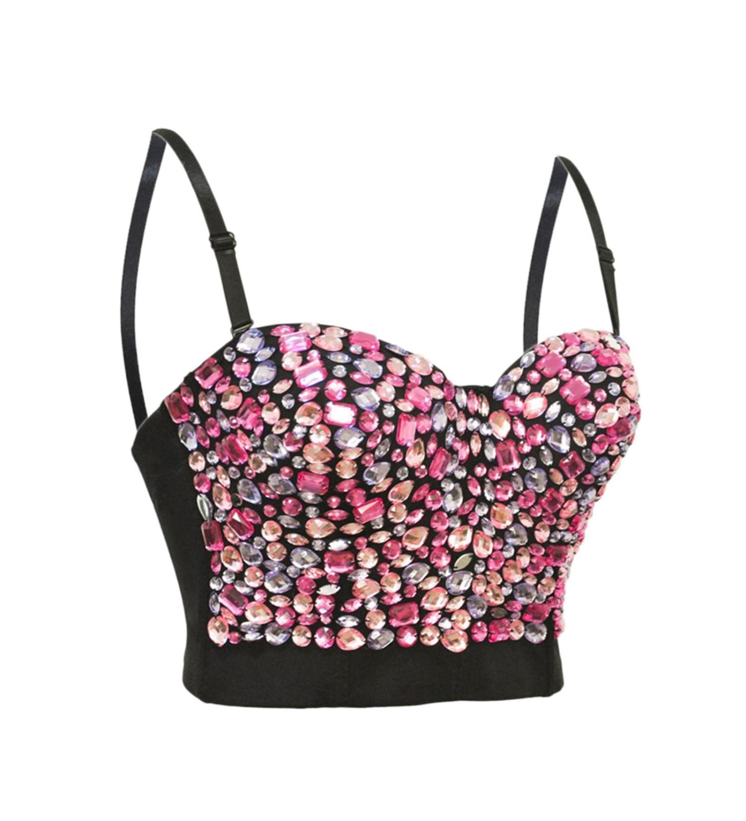 Sexy Strass Bustier for Women Push Up Sparkle Camisole & Sequin Tank Top | Trendy Cropped Streetwear in Rosa L - Buy Online on GoSupps.com