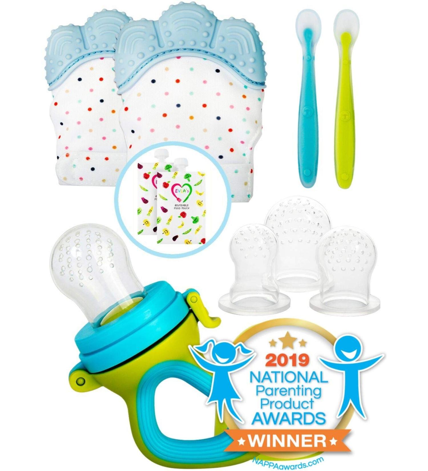 Teething Mittens with Baby Food Feeder Pacifier | Soothe Tender Gums | Fruit Teether Set for Safe Solid Food Introduction | Ideal for Teething & Baby's First Feeding - Buy Online on GoSupps.com