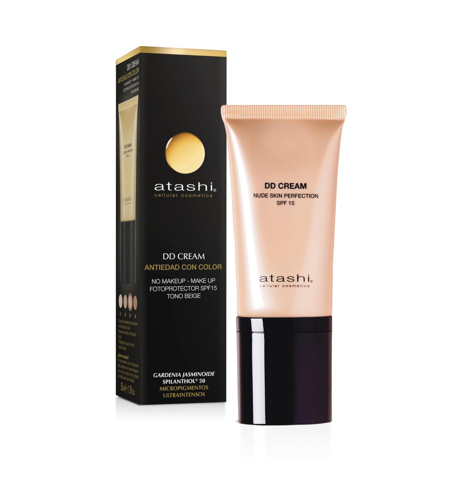 atashi DD Cream Anti-Age No Make up Make up Treatment. Anti-Wrinkle and Perfecting Face Cream Color Correction Lifting Effect Anti-Dark Spots Face Airless Bottle SPF15 Beige Nude - 50 ml - Buy Online on GoSupps.com