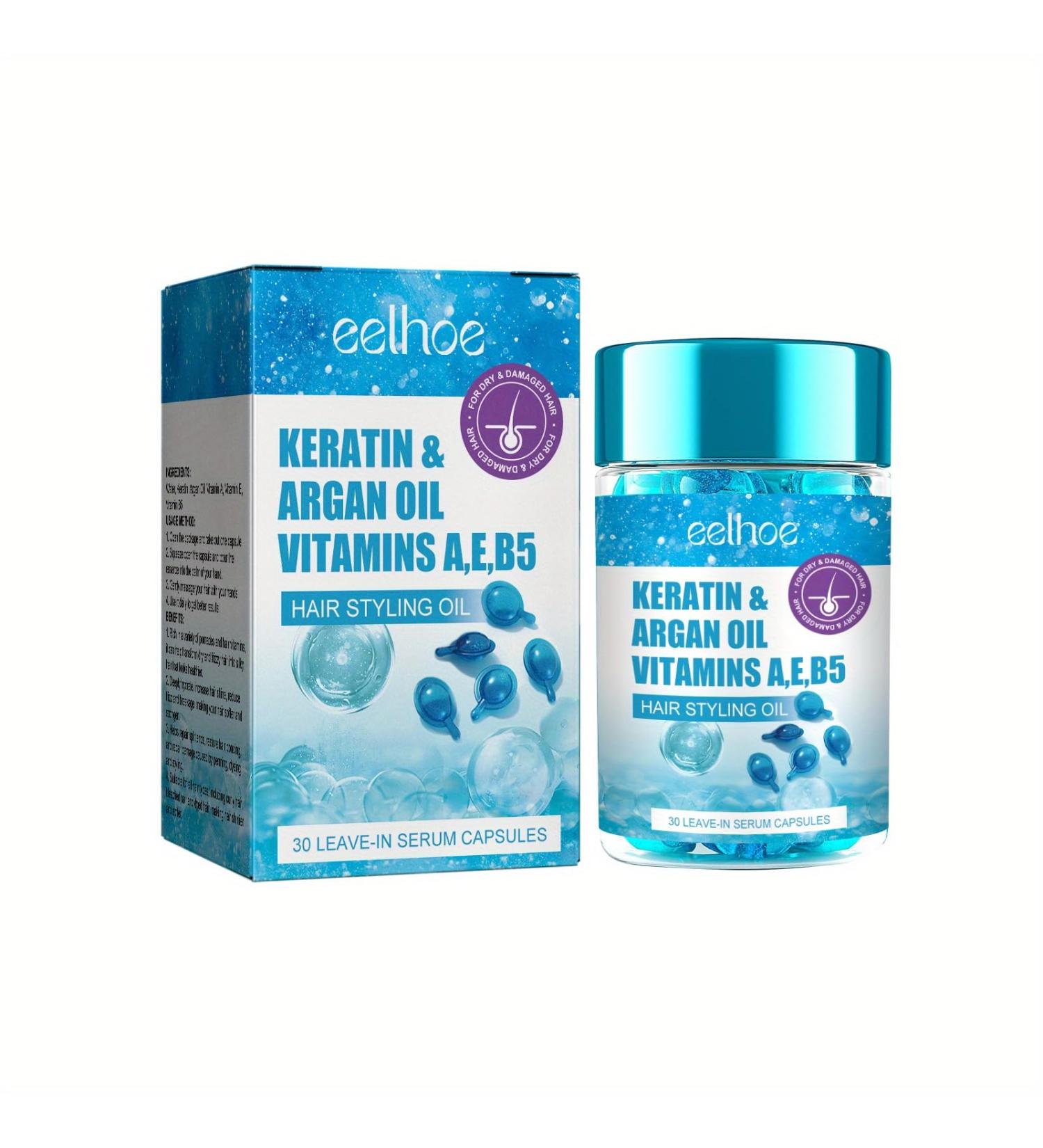 2pcs Hair Serum Capsules - Keratin & Argan Oil Styling Oil with Jojoba Avocado & Vitamins for Frizzy Dry & Damaged Hair - Buy Online on GoSupps.com