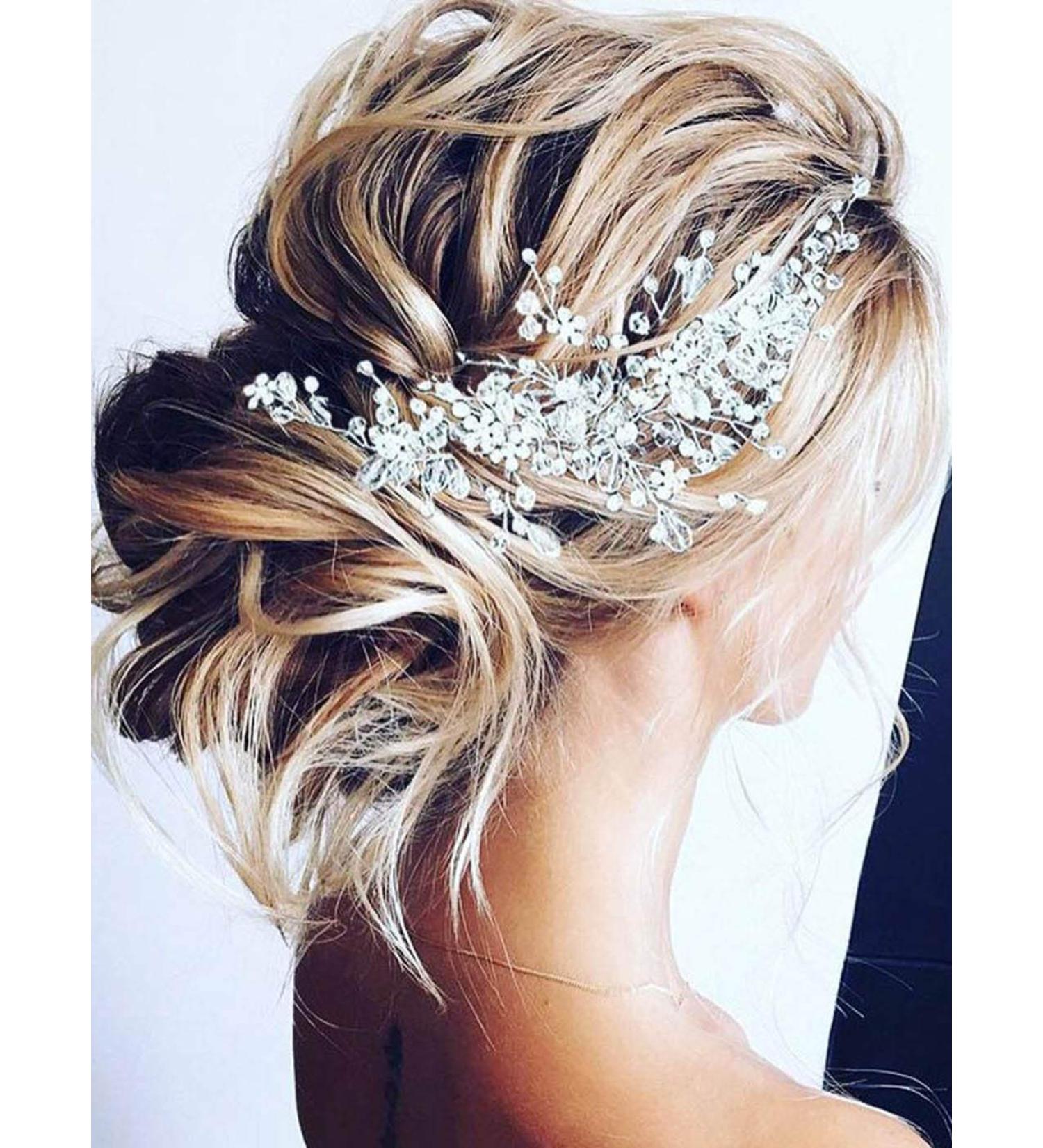 Unicra Crystal Flower Wedding Hair Vine - Bridal Rhinestone Headpiece for Women and Girls (Silver) - Buy Online on GoSupps.com