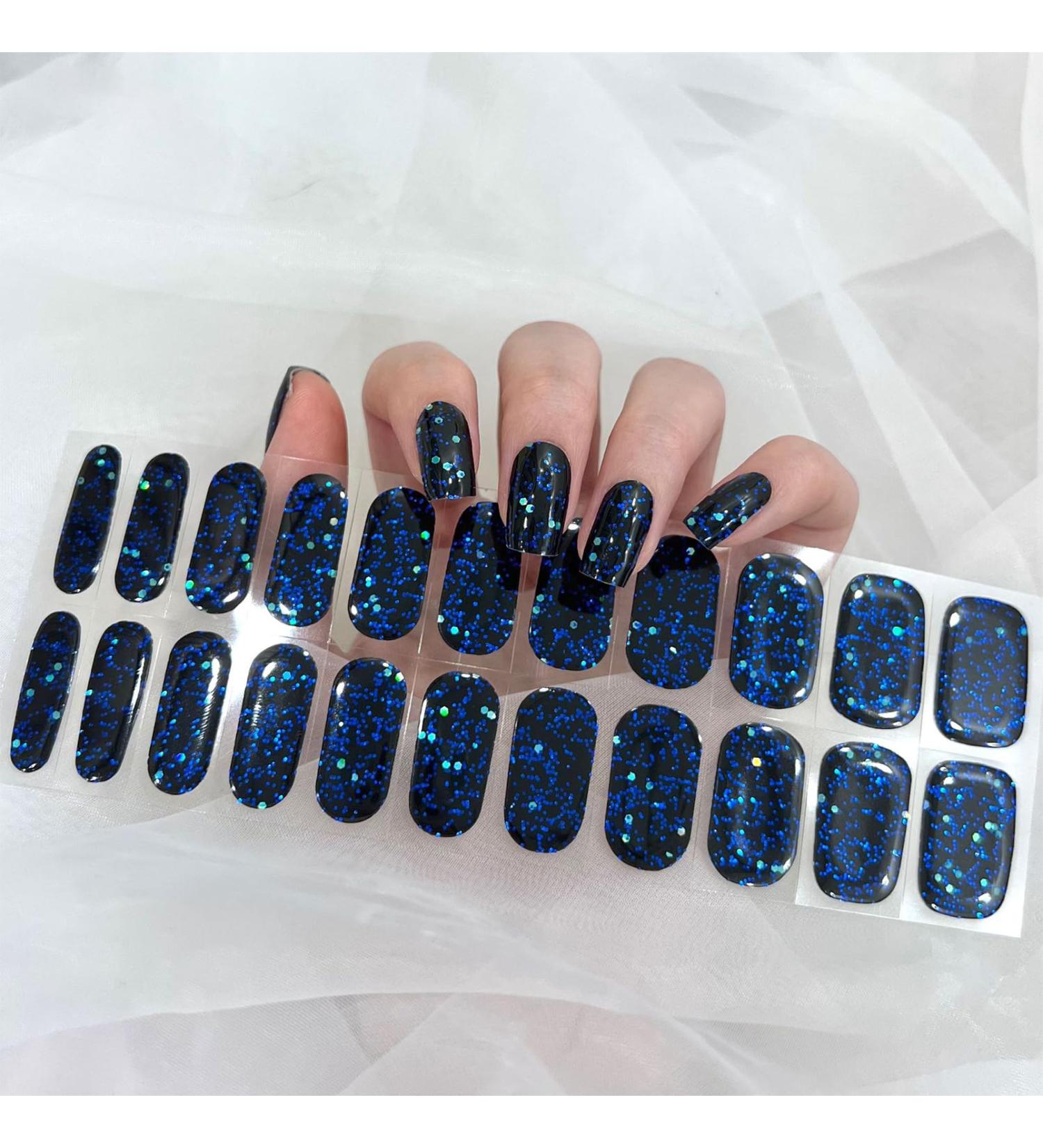 Semi Cured Gel Nails Strips 22 Stickers Nail Wraps Soft Self-Adhesive Gel Nail Stickers Salon-Quality Glitter Gel Nail Strips for Nails Manicure Require UV/LED Lamp (24-Starlight at Sea) - Buy Online on GoSupps.com