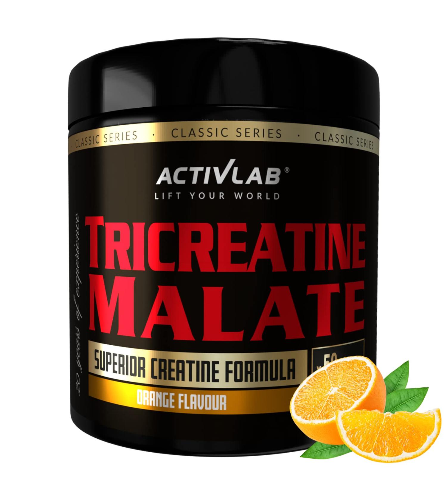 Activlab Tricreaine Malate 300G - Creatine Malate Powder for Bodybuilders & Athletes | 50 Portions | Orange Flavor | Boost Power & Endurance | 3x Lab Tested | Includes Mass Cup - Buy Online on GoSupps.com