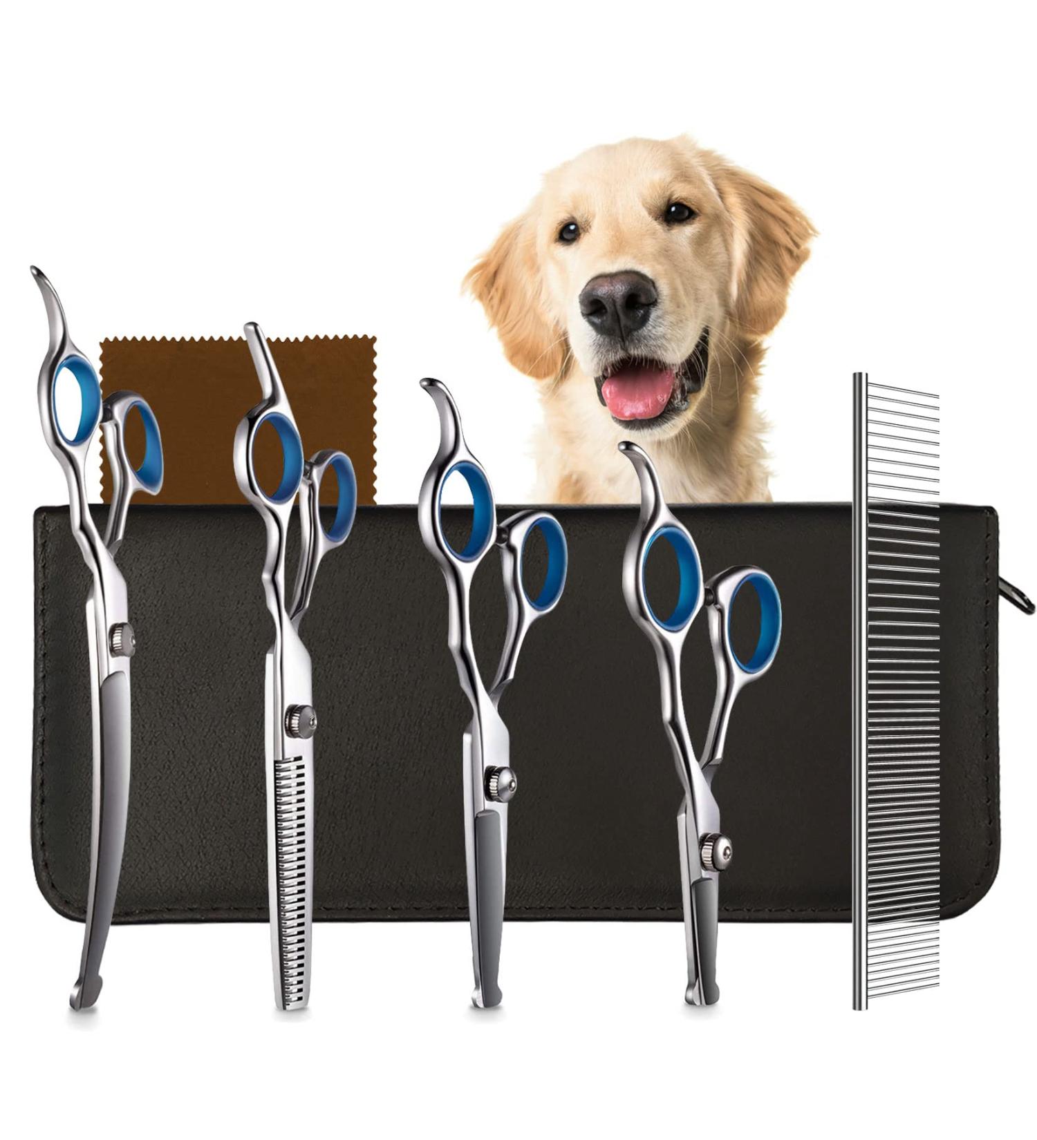 Pogeair 6-in-1 Safety Round Head Stainless Steel Dog Grooming Scissors Kit - Heavy Duty Titanium Coated Pet Grooming Scissors for Dogs, Cats & Other Pets - Buy Online on GoSupps.com