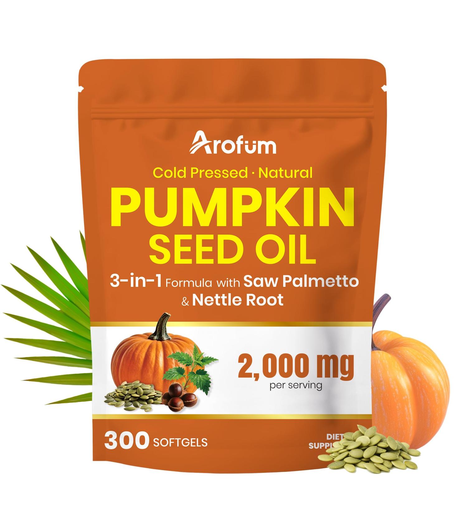 Pumpkin Seed Oil with Saw Palmetto & Nettle Root - 2000 mg per Serving 300 Softgels for Hair Vitality Support Herbal Blend for Daily Wellness Plant-Based & Gluten-Free 300 Count (Pack of 1) - Buy Online on GoSupps.com