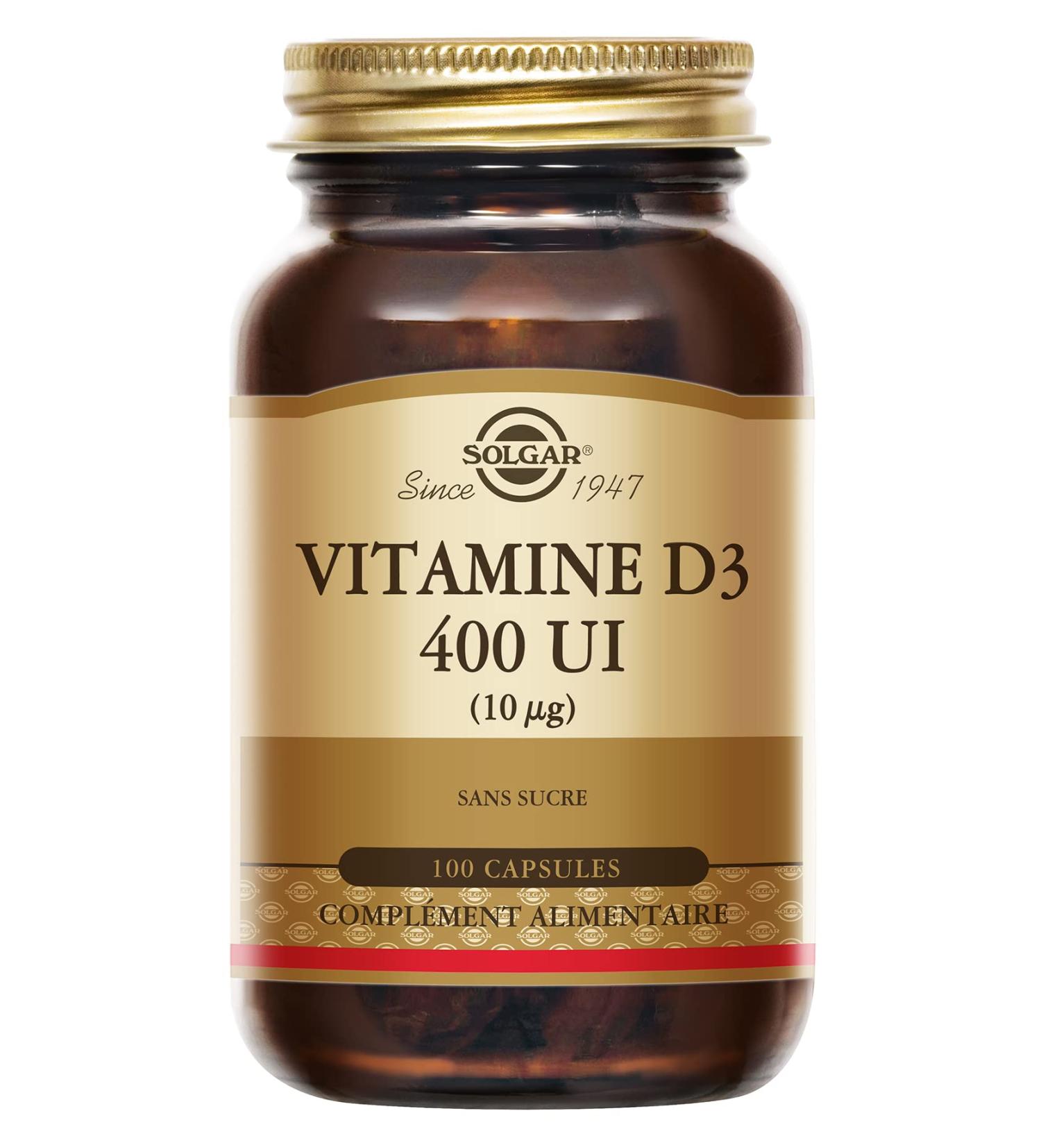 Solgar Vitamin D3 400 IU - Natural defenses - Immunity - Bone health - Immune System - Food supplement - Bottle of 100 capsules - Buy Online on GoSupps.com