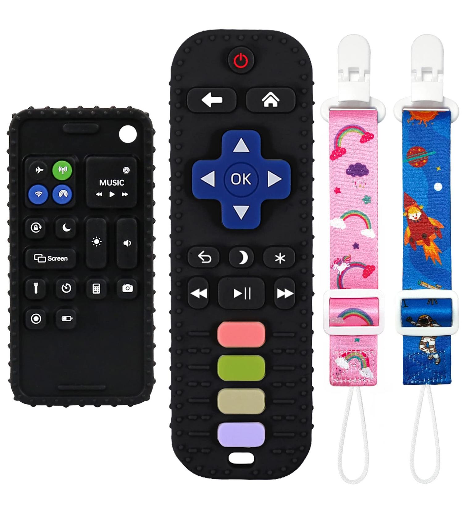 Ausener Baby Teething Toy Set | Silicone Baby Phone & Remote Control Teether | Cell Phone Chew Toy for 0-12 Months | Mixed/Black - Buy Online on GoSupps.com