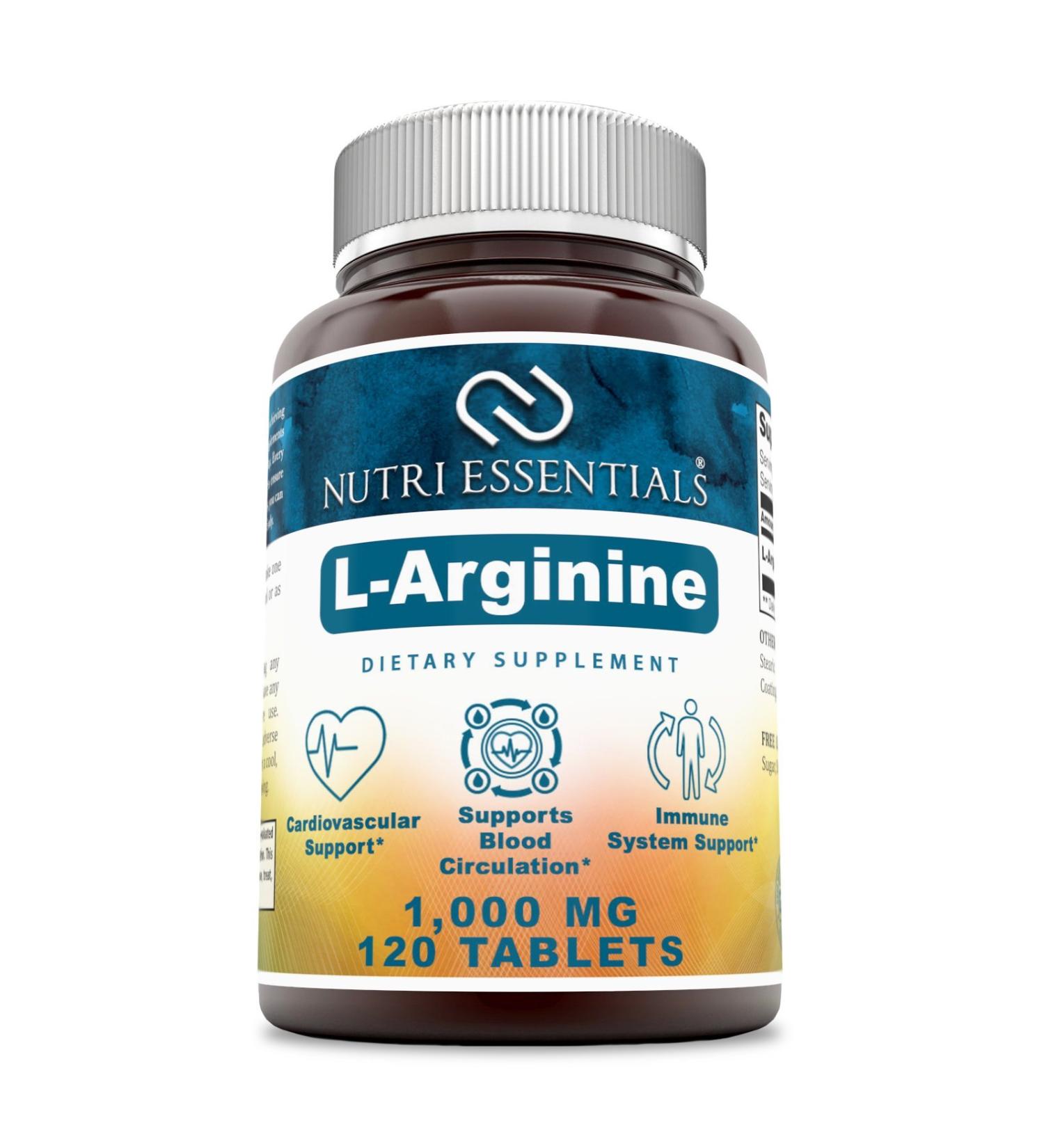 Nutri Essentials L-Arginine 1000 Mg 120 Tablets Dietary Supplement - Supports Cardiovascular Health - Supports Immune System Functions - Promotes Blood Circulation - Buy Online on GoSupps.com