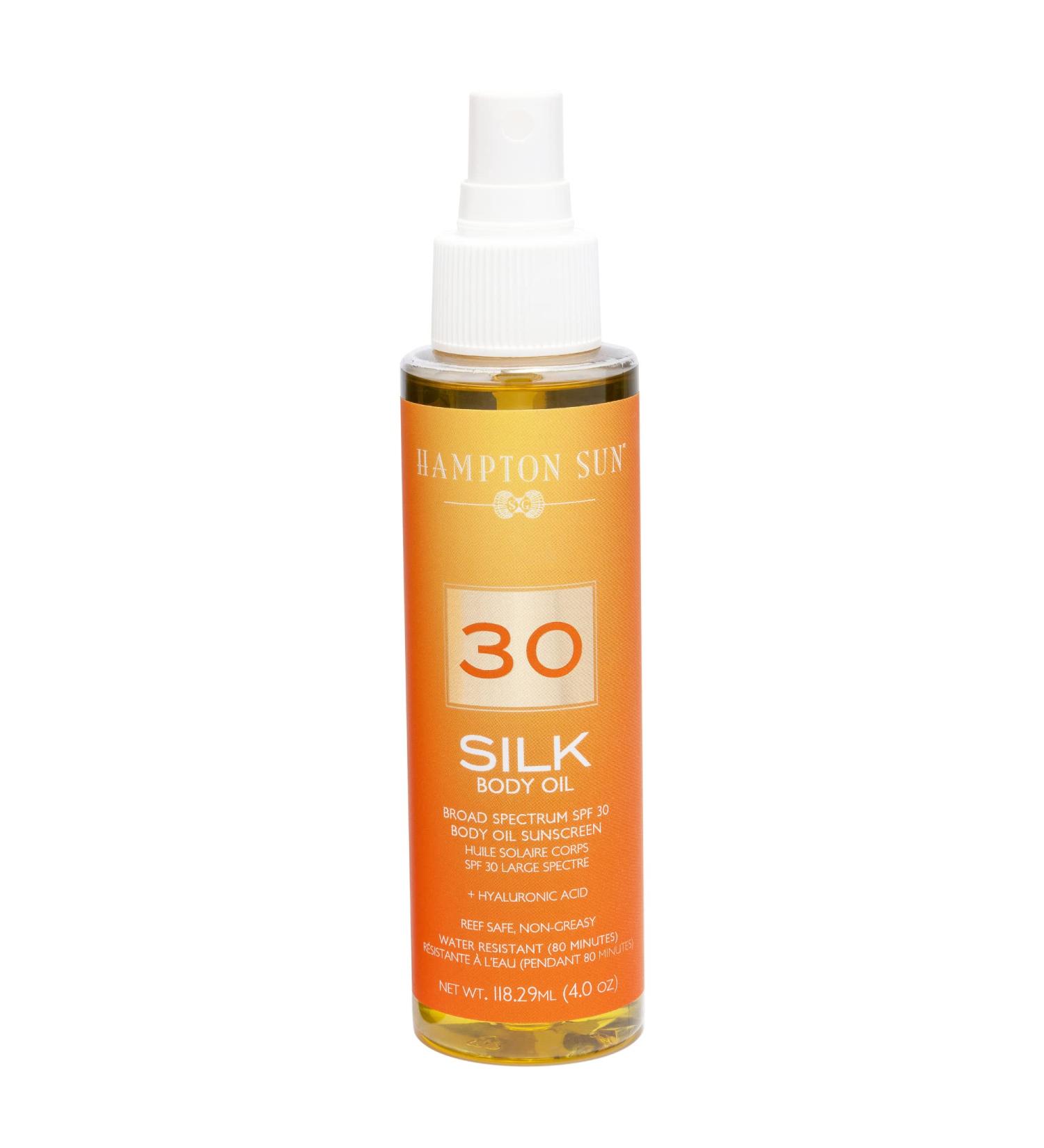 Hampton Sun SPF 30 Silk Body Oil 4.0 oz. | Hyaluronic Acid Infused Dry Oil | Firms, Hydrates, Promotes Elasticity | Luxury Sun Tanning Oil - Buy Online on GoSupps.com
