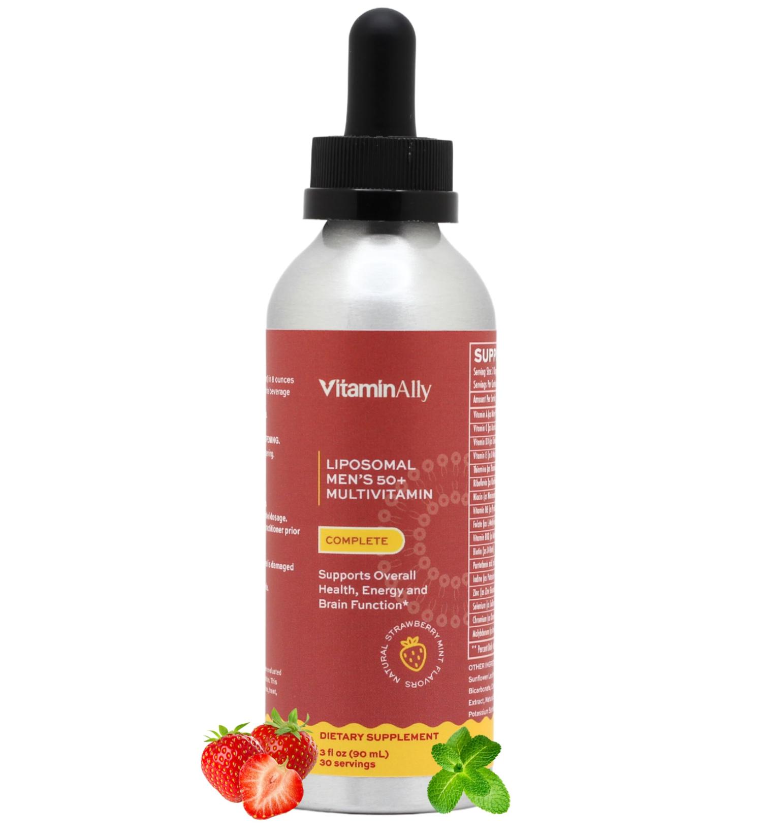 Vitaminally Liposomal Men's 50+ Liquid Multivitamin Drops | Non-GMO | Sugar Free | Gluten Free | 30 Day Supply | 3 FL Oz | Supports Brain Health Immunity and Energy Production - Buy Online on GoSupps.com