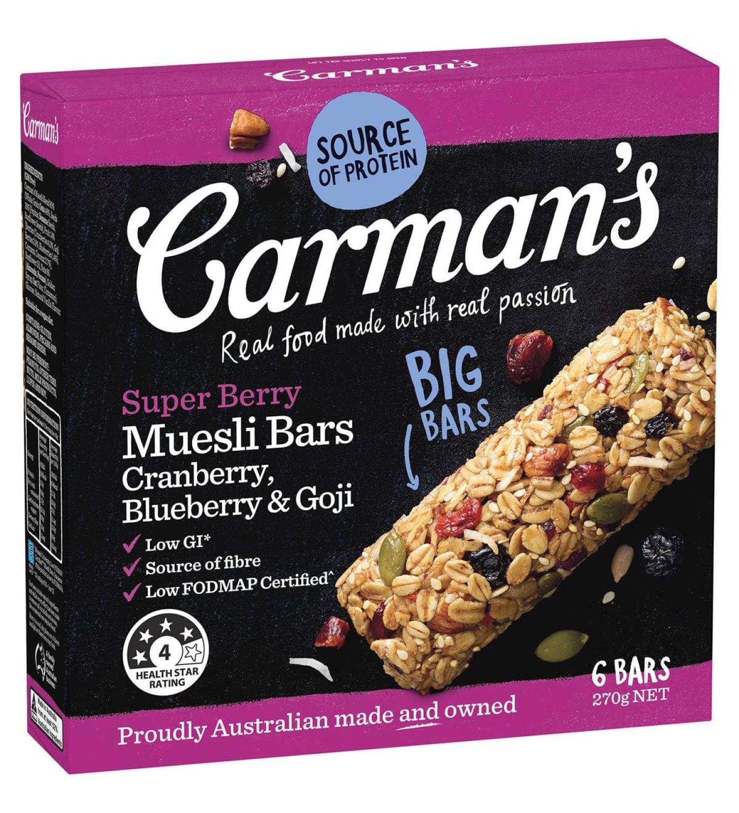 Buy Carman's Super Berry Muesli Bars 45g (Pack of 6) - Delicious & Healthy Snacks | International Shipping Available - Buy Online on GoSupps.com