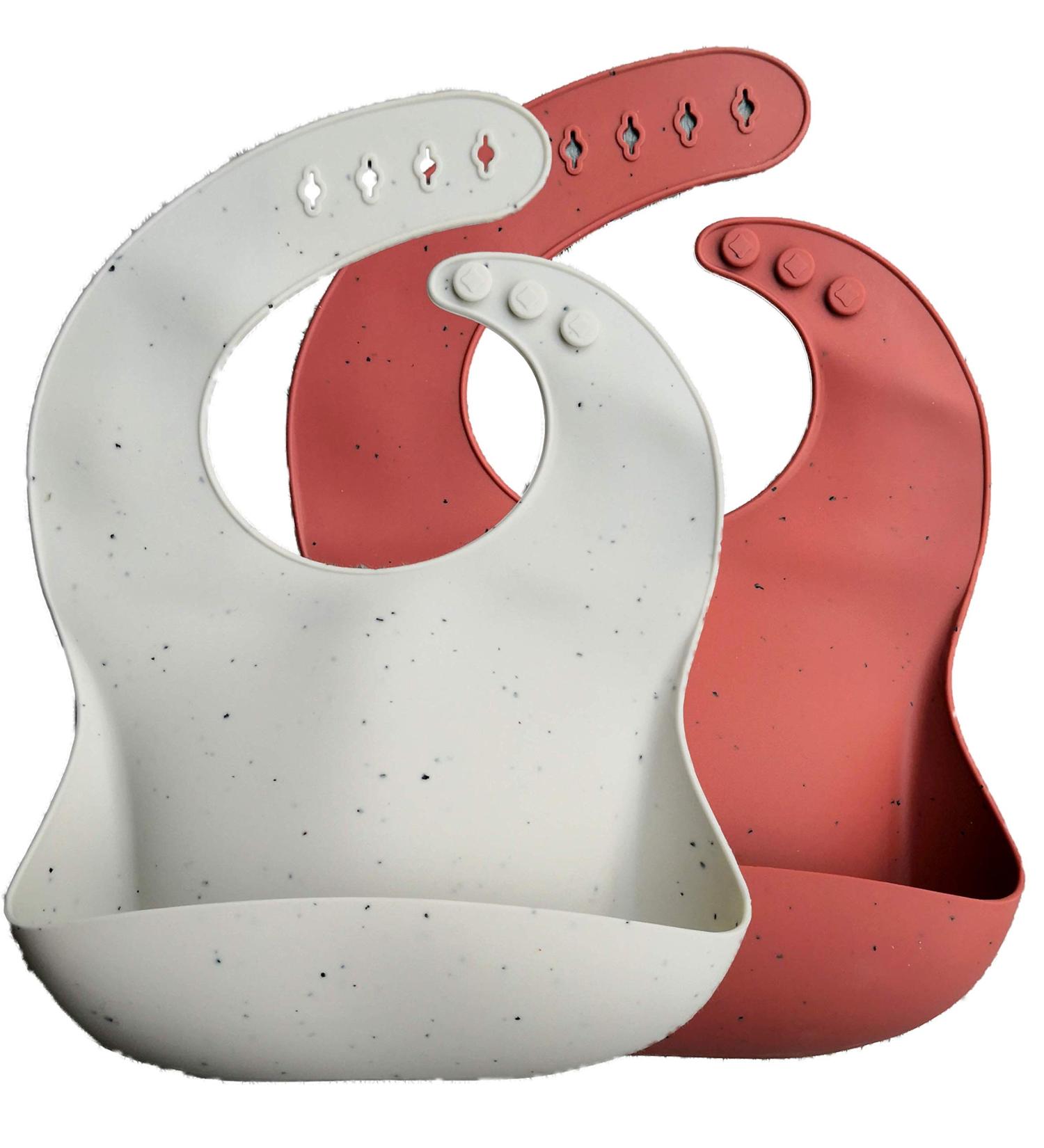 Silicone Baby Bibs Set of 2 | Scandi Colours | Easy Clean Super Soft Bib | Food Grade Silicone for Baby/Toddler | White/Rust - Buy Online on GoSupps.com