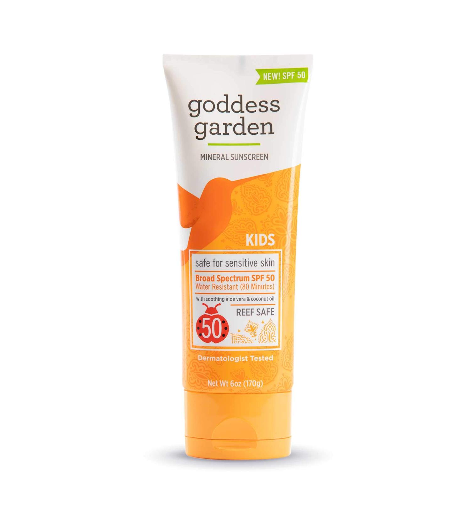 Goddess Garden - Kids SPF 50 Mineral Sunscreen Lotion - Sensitive Skin  Reef Safe  Sheer Zinc  Broad Spectrum  Water Resistant  Non-Nano  Vegan  Leaping Bunny Cruelty-Free - 6 oz Tube - Buy Online on GoSupps.com