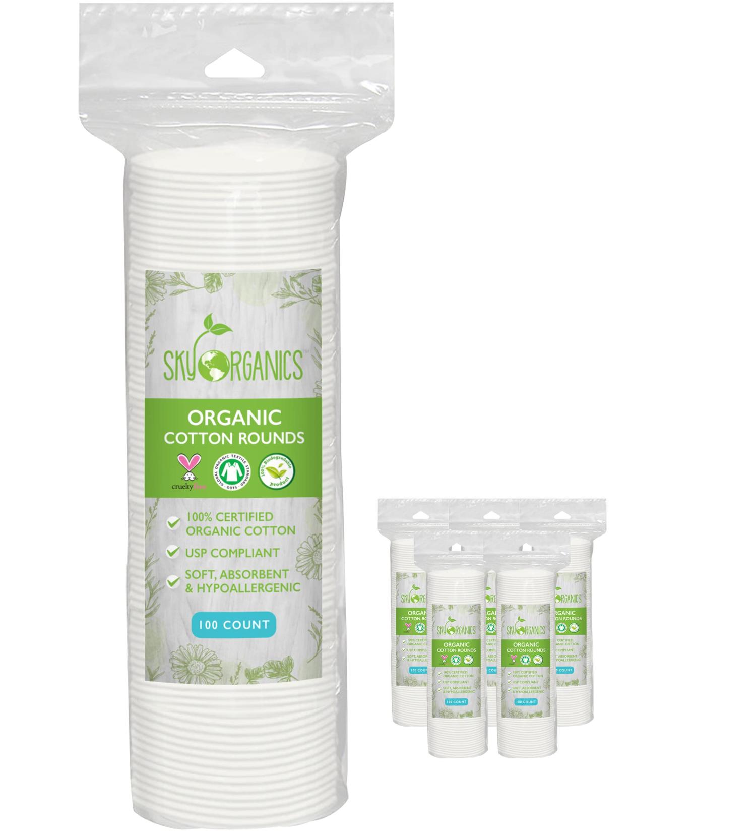 Sky Organics Organic Cotton Rounds (500 ct) - Biodegradable, Fragrance-Free, Ultra Absorbent Makeup Removal Pads - Buy Online on GoSupps.com