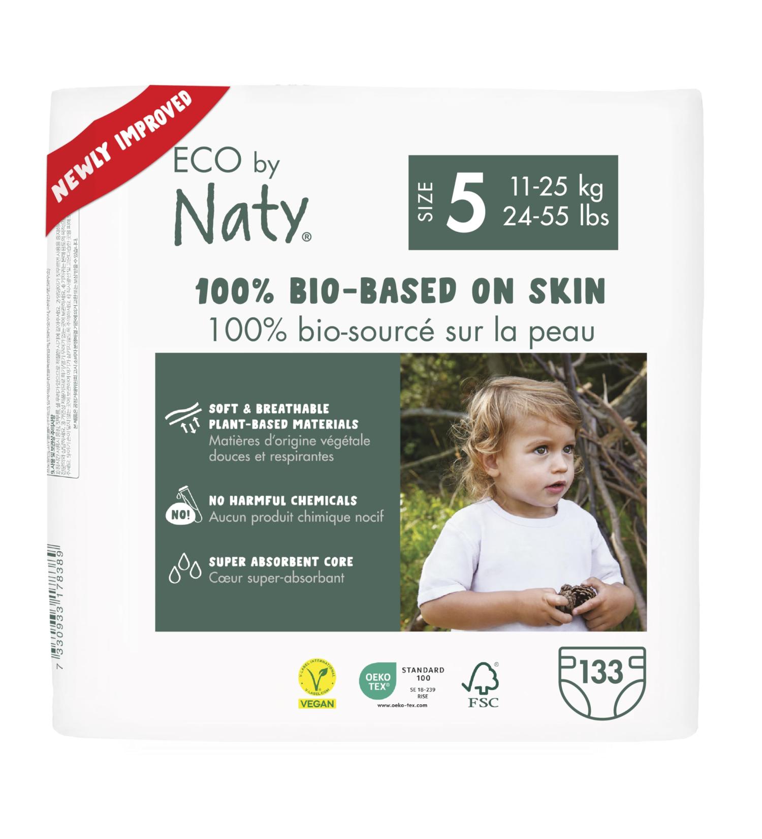 Eco by Naty Baby Eco Diapers - Premium Plant-Based Bio Diapers for Sensitive Skin | Size 5 (132 Pieces) - Monthly Box - Buy Online on GoSupps.com