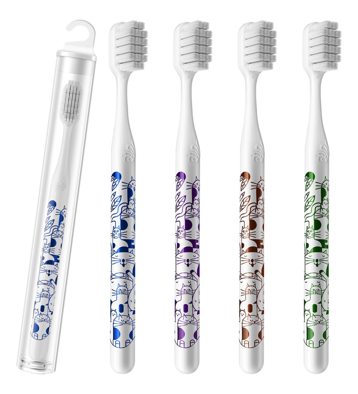 Extra Soft Toothbrush for Sensitive Teeth - Travel Cartoon Toothbrushes for Adults (4 Pack) | Ideal for Women - International Shipping Available - Buy Online on GoSupps.com