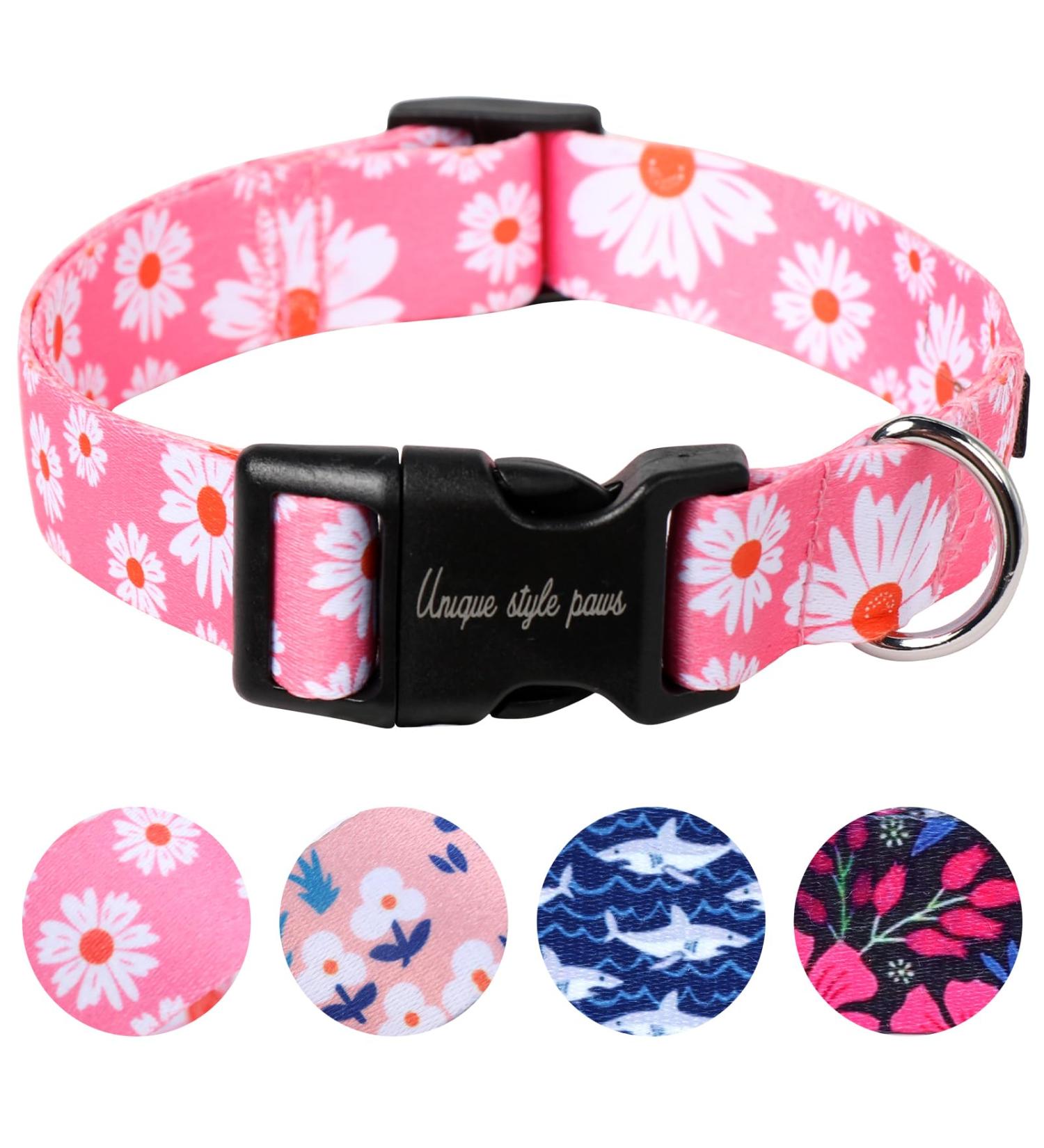Unique Style Paws Rosa G nsebl mchen Hundehalsband | Cabhire Collars & Linen for Dogs - Pink Daisy Dog Collars for Small Medium & Large Breeds - Buy Online on GoSupps.com