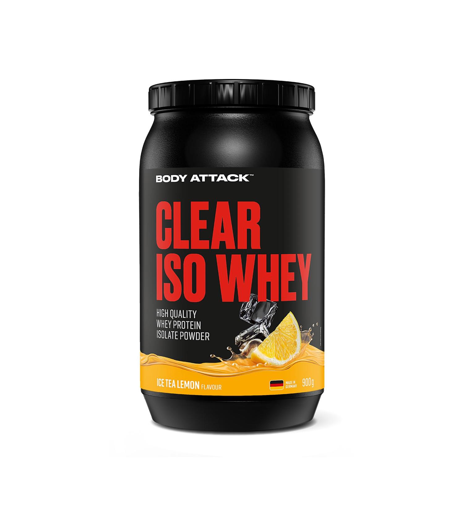  Body Attack Body Attack Sports Nutrition Clear ISO Whey Ice Tea Lemon 900g Made in Germany Refreshing and clear whey protein isolate 24g of protein & 11 400mg of EAAs per - Buy Online on GoSupps.com