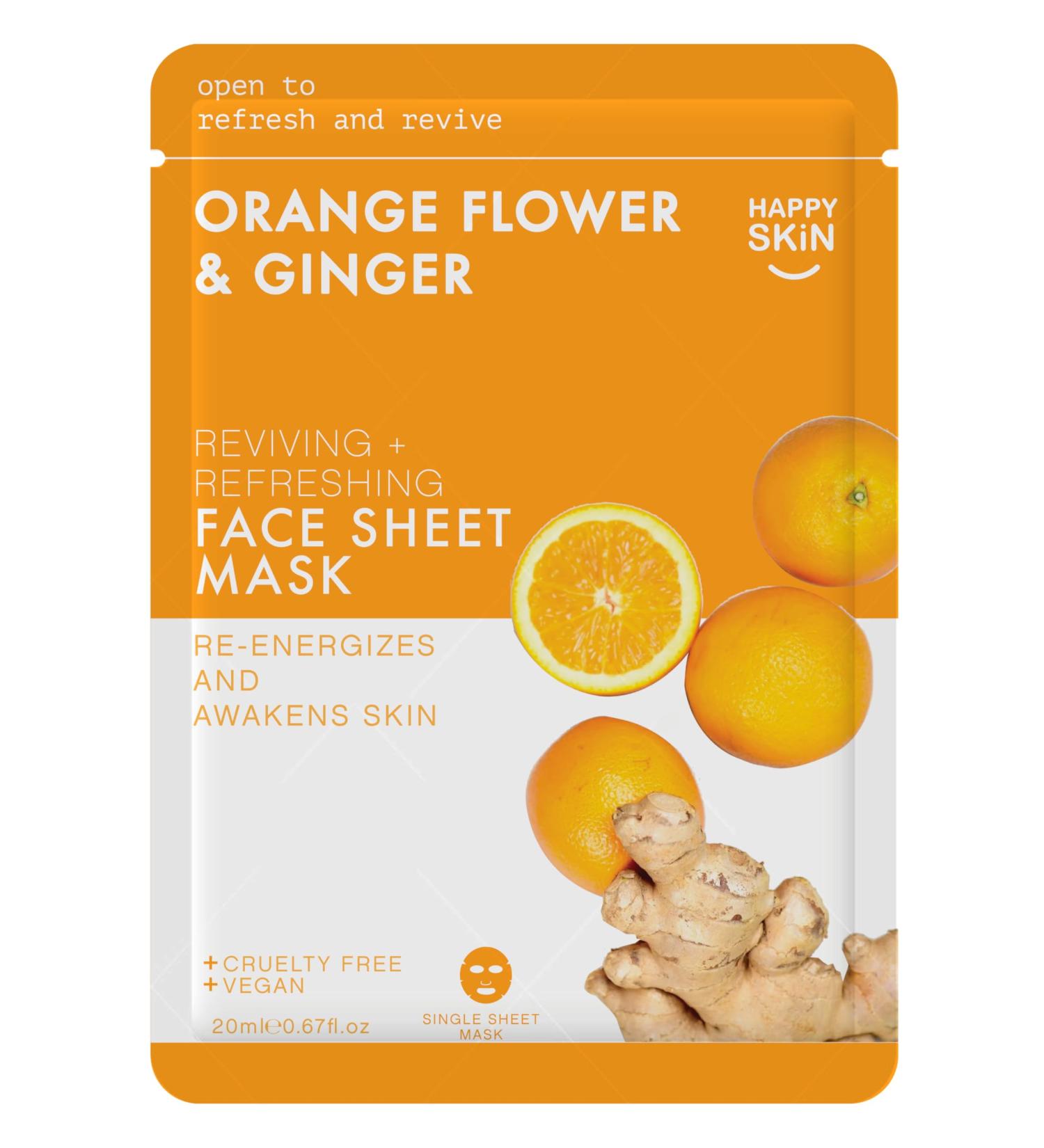 Happy Skin Vitamin C Face Mask with Natural Orange Flower and Ginger for Revived Lifted Skin Treatment Vegan Skin Care No Parabens Cruelty Free Sheet Masks Pack of 5 - Buy Online on GoSupps.com