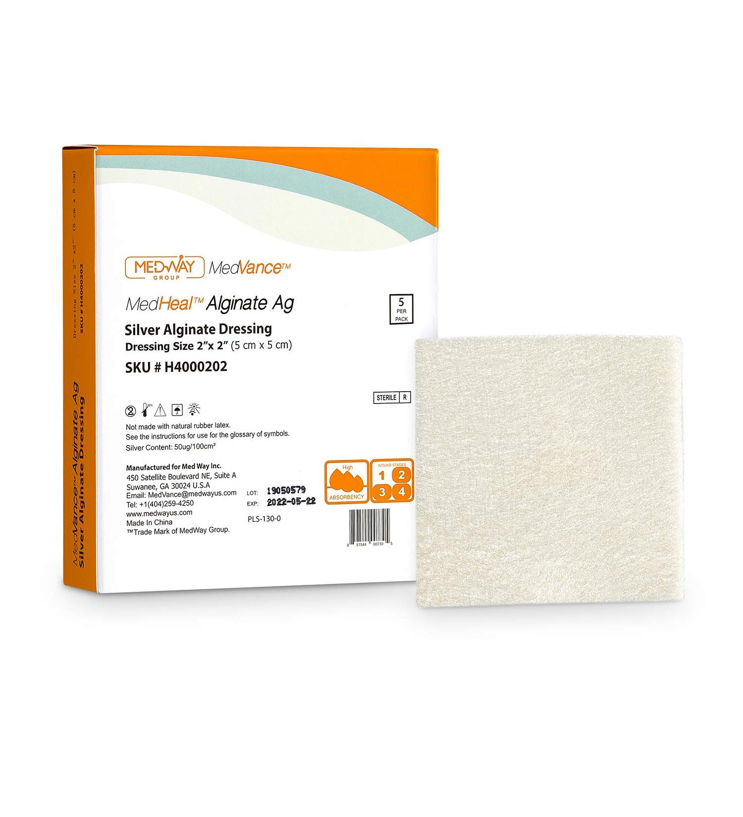 MedHeal by MedvanceTM Silver Calcium Alginate Ag 2x2 Antibacterial Dressing | Highly Absorbent | 5 dressings/Box - Buy Online on GoSupps.com