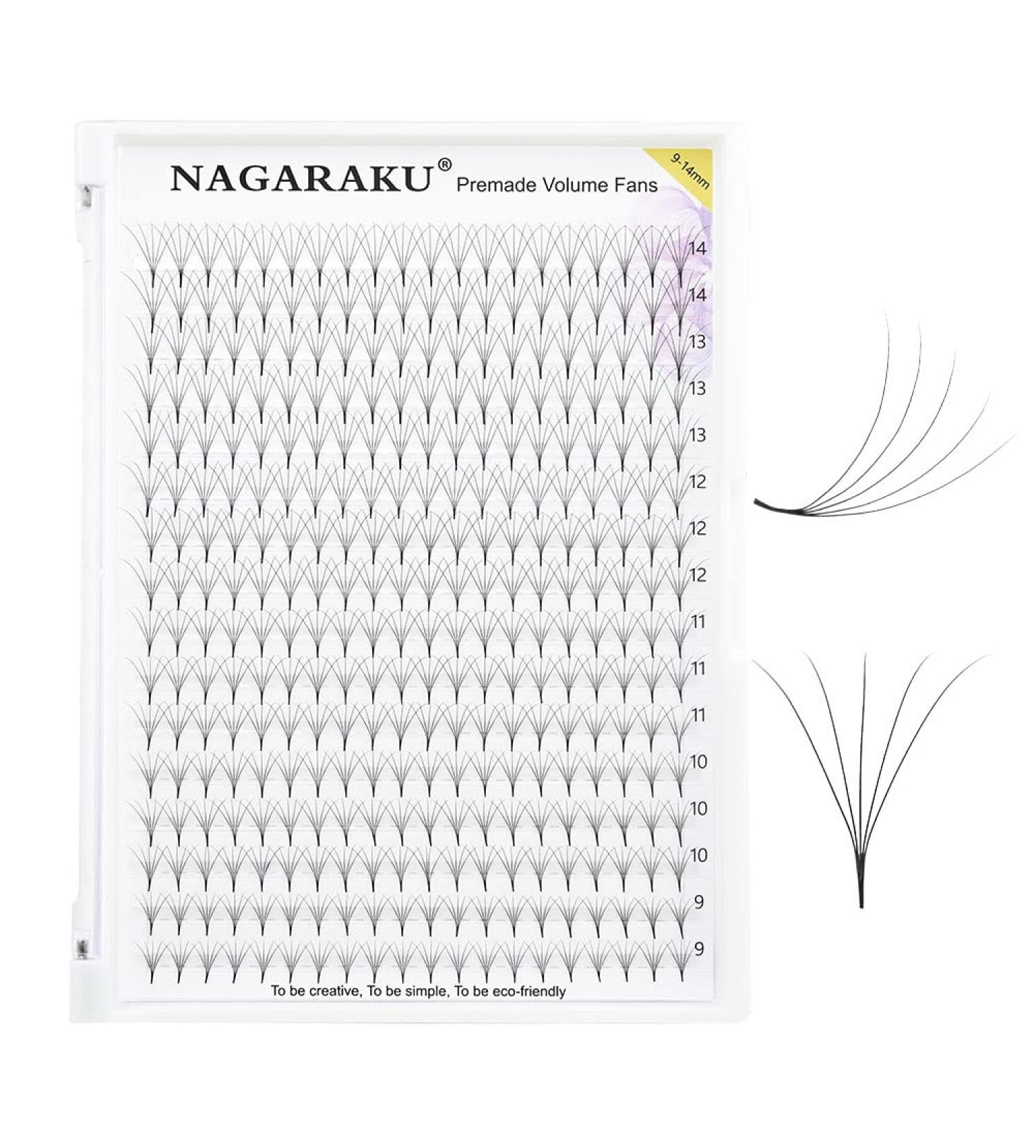 Nagaraku 5D Eyelash Extensions - 320pcs Premade Fans D Curl 0.07mm Thickness 9-14mm Length - Light Tight & Narrow Stem Ideal for Professional Use - Buy Online on GoSupps.com