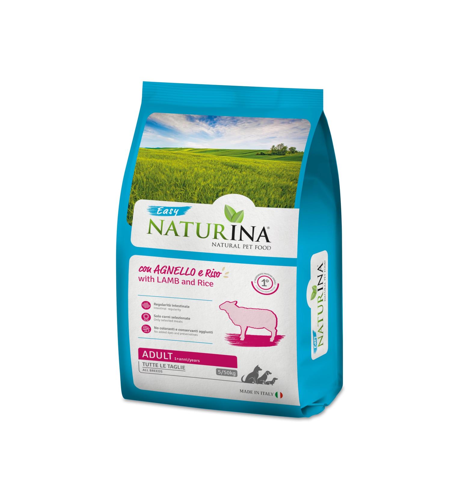 NATURINA - Easy dry adult with lamb and rice Dog Food Vitamins and Minerals Without Dyes and Preservatives For All Sizes Made in Italy 12 kg bag