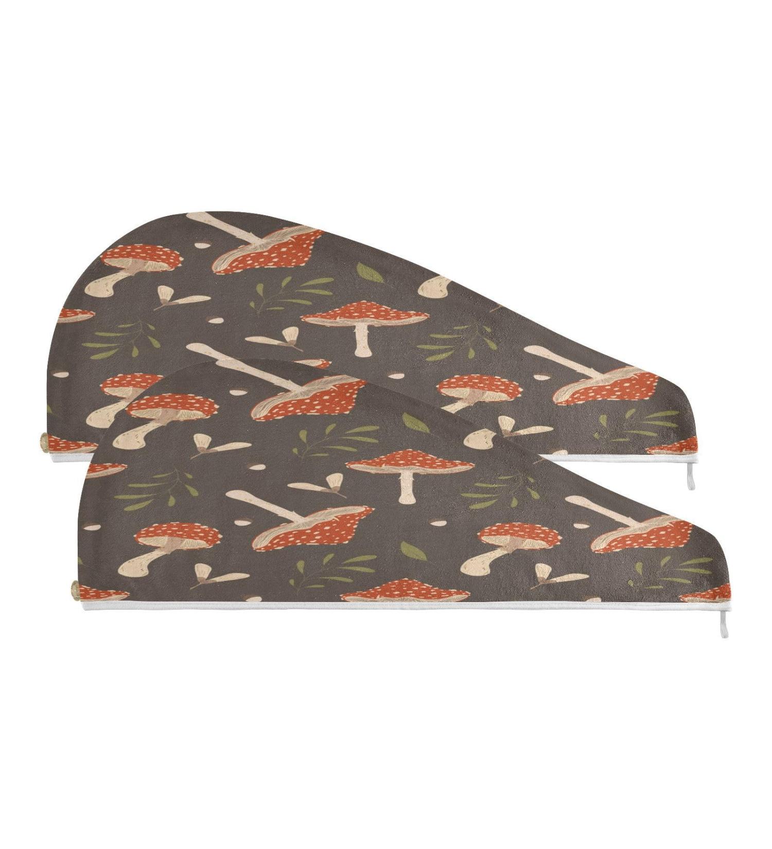 Super Absorbent Mushrooms Leaves Dry Hair Cap | 2-Piece Quick Drying Towel Set with Button Headband - Soft & Comfortable for All Hair Types - Buy Online on GoSupps.com