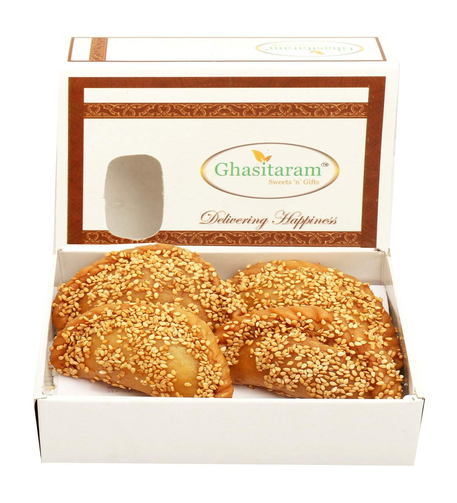 Ghasitaram Gifts Holi Sweets Holi Gifts Holi Hamper Roasted Til/Sesame Gujiya 200 GMS - Buy Online on GoSupps.com
