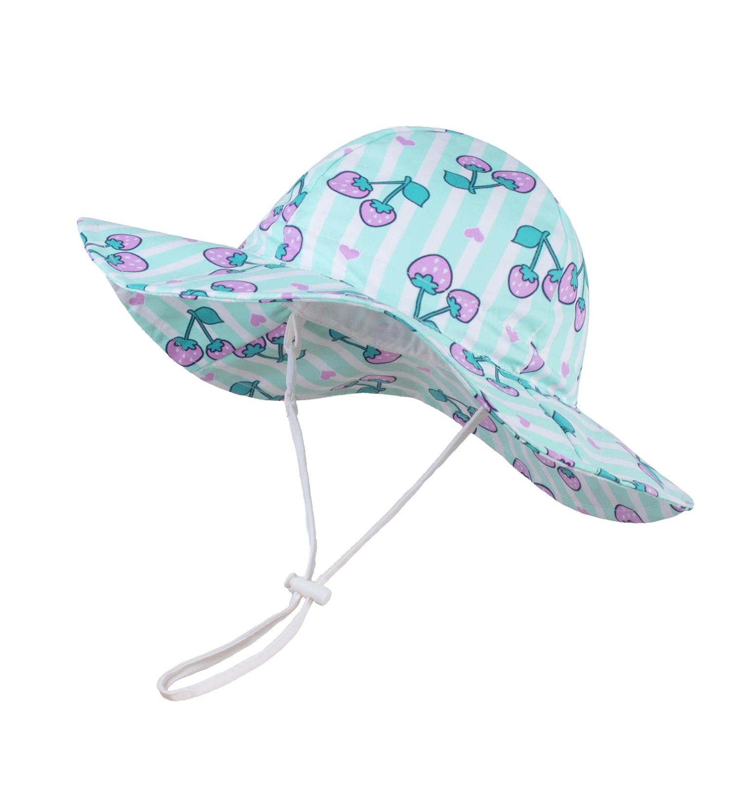 LANGZHEN Beach Sun Protection Hat for Baby Girls | Adjustable Wide Brim Toddler Kids Play Hat | Cherries Design | 1-2 Years - Buy Online on GoSupps.com