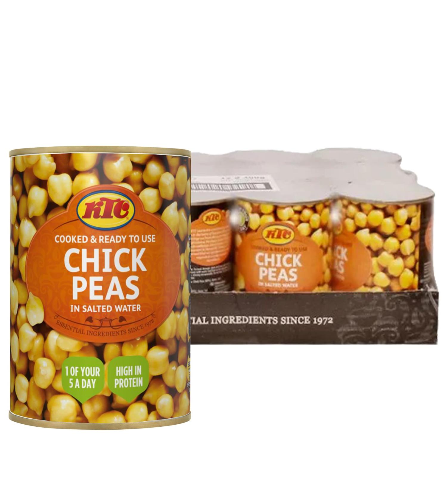KTC Chick Peas - Premium Quality Canned Chick Peas in Salted Water for Cooking & Recipes - 100% Natural & Non-GMO - Rich & Flavorful - 400g (Pack of 12) - Buy Online on GoSupps.com