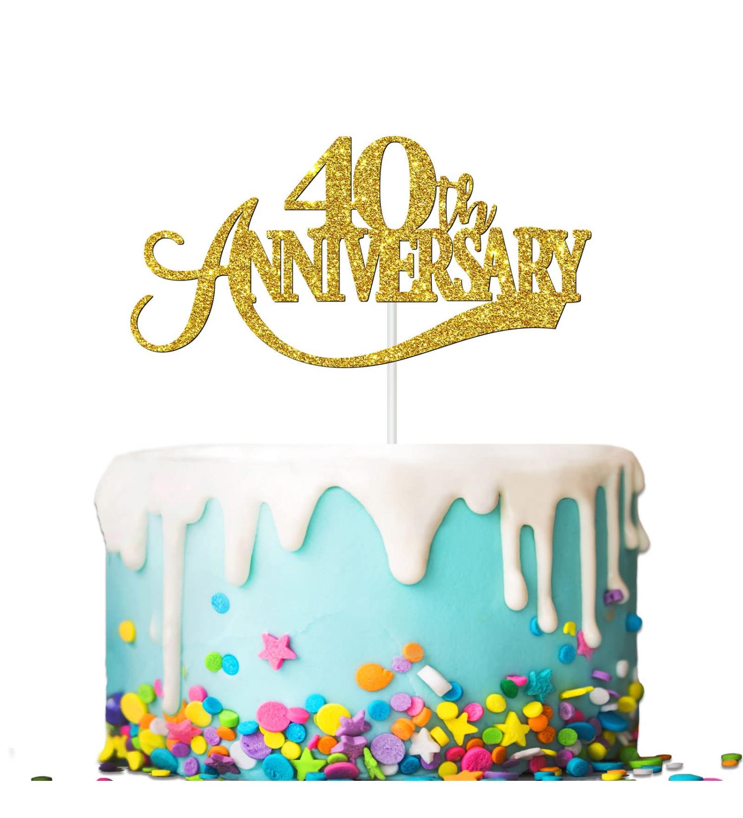 Tenhaisi Glittery Gold Happy 40th Anniversary Cake Topper Cake Topper for 40th Anniversary Wedding Engagement 40th Anniversary Decoration - Buy Online on GoSupps.com