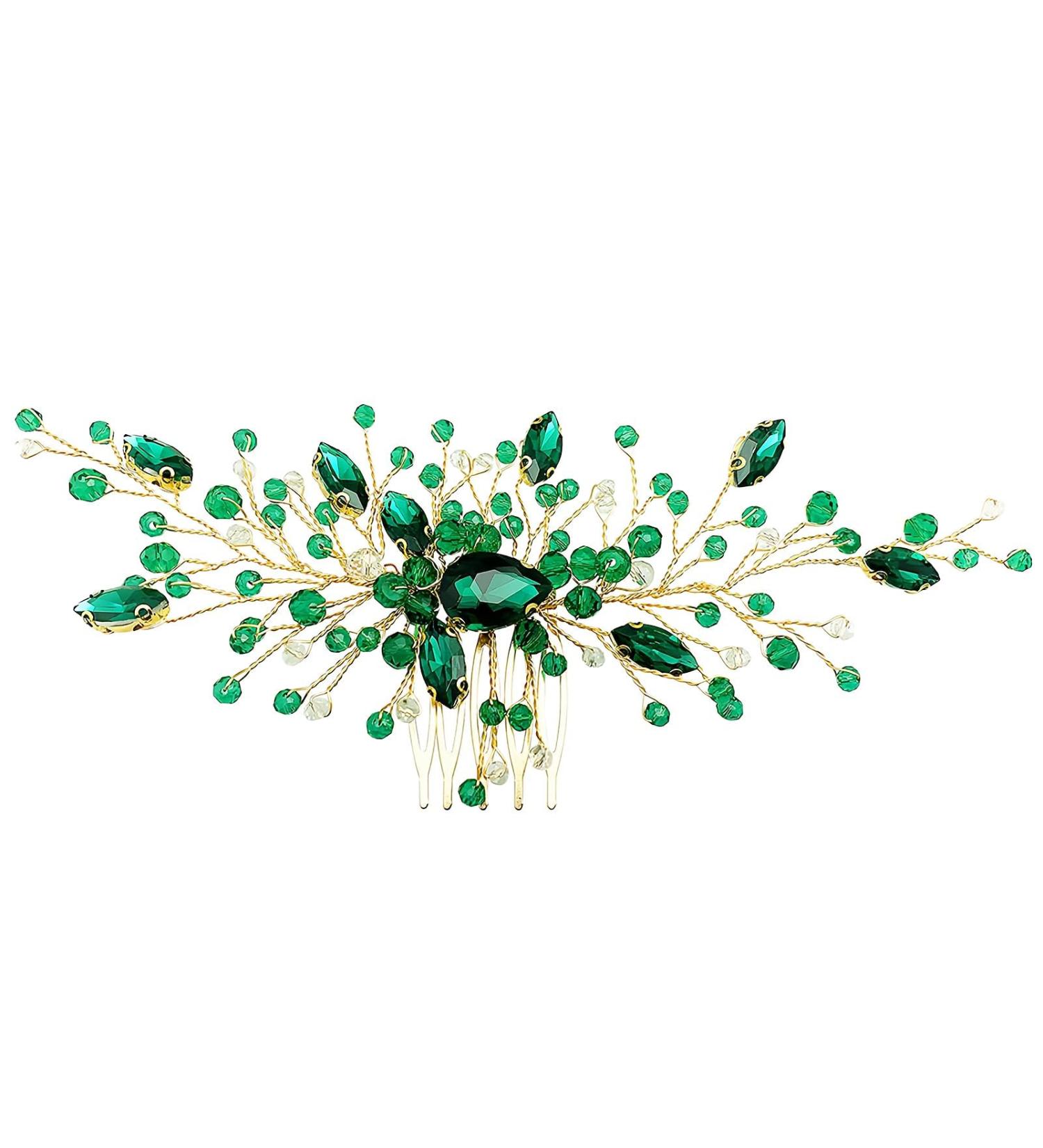 Green Hair Crystal Comb Accessories Wedding Hair Pin Accessories for Women Girls Bridal Bridesmaid Guest Gold Emerald Green Rhinestone Vine Headpiece Hair Clips for Prom Wedding - Buy Online on GoSupps.com