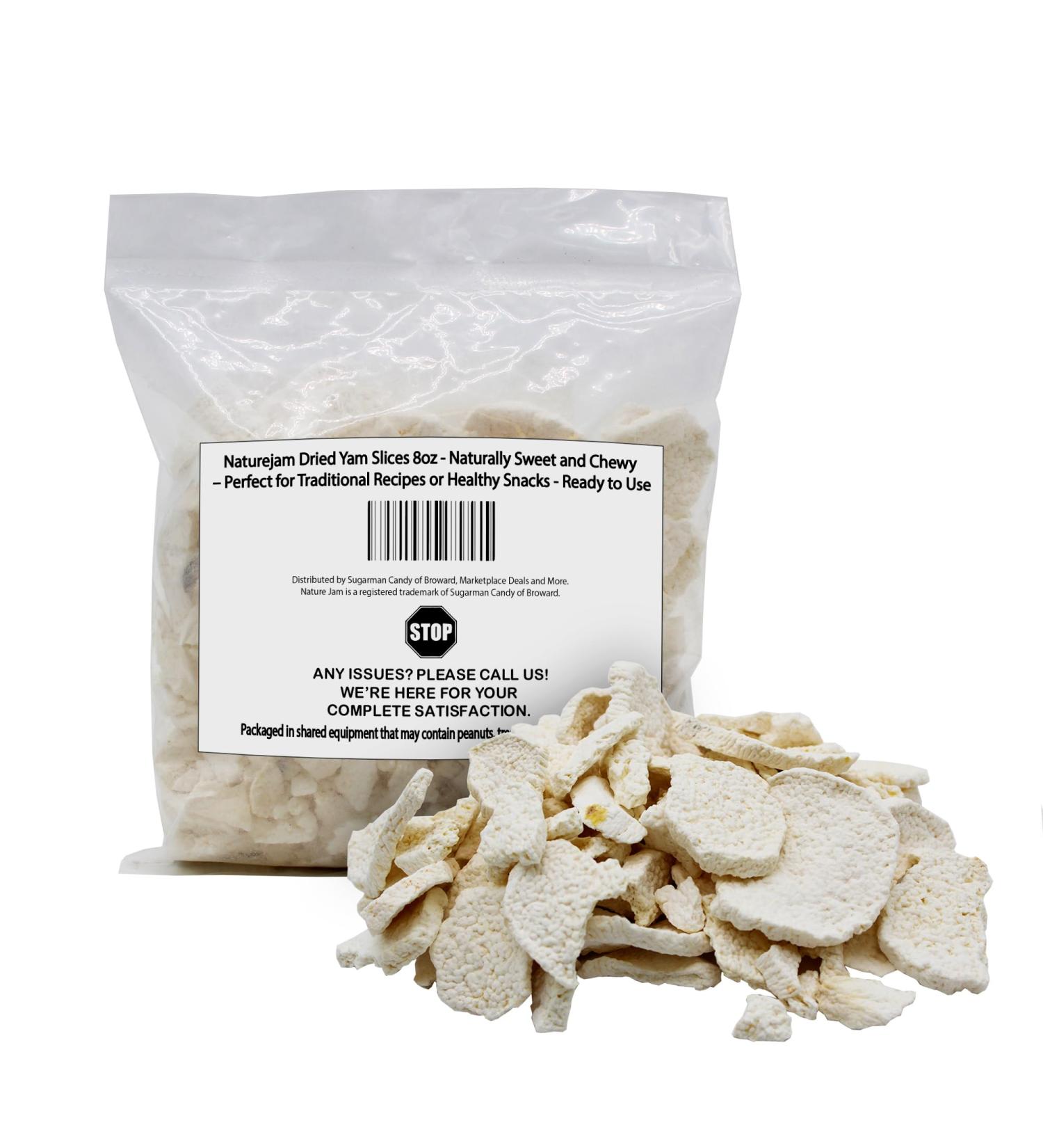 Naturejam Dried Yam Slices 8oz - Naturally Sweet and Chewy Perfect for Traditional Recipes or Healthy Snacks - Ready to Use - Buy Online on GoSupps.com