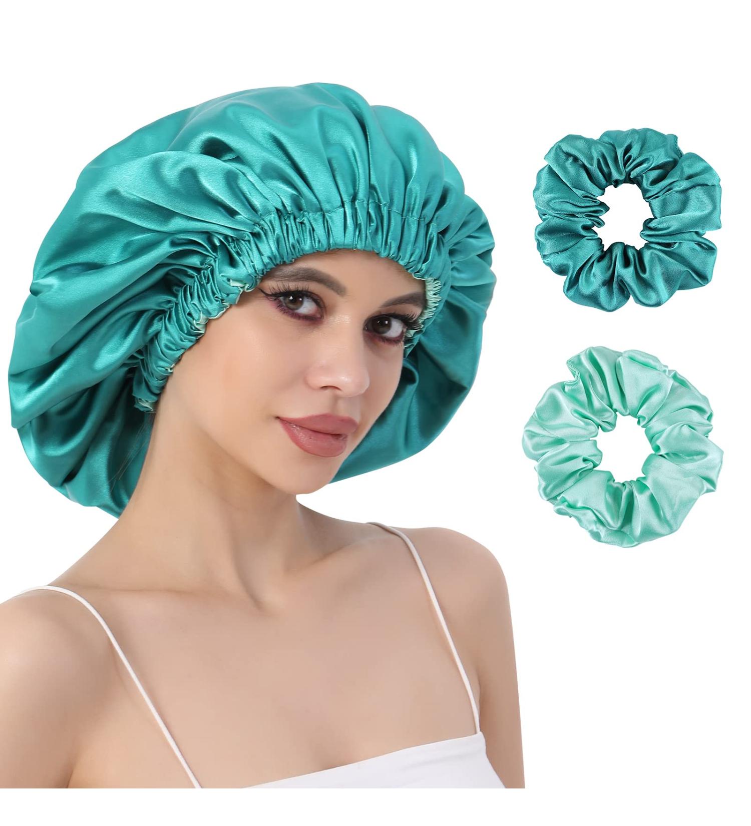 Reversible Silk Satin Bonnet for Sleeping - Large Adjustable Hair Wrap Cap for Women - BlackishGreen - Buy Online on GoSupps.com