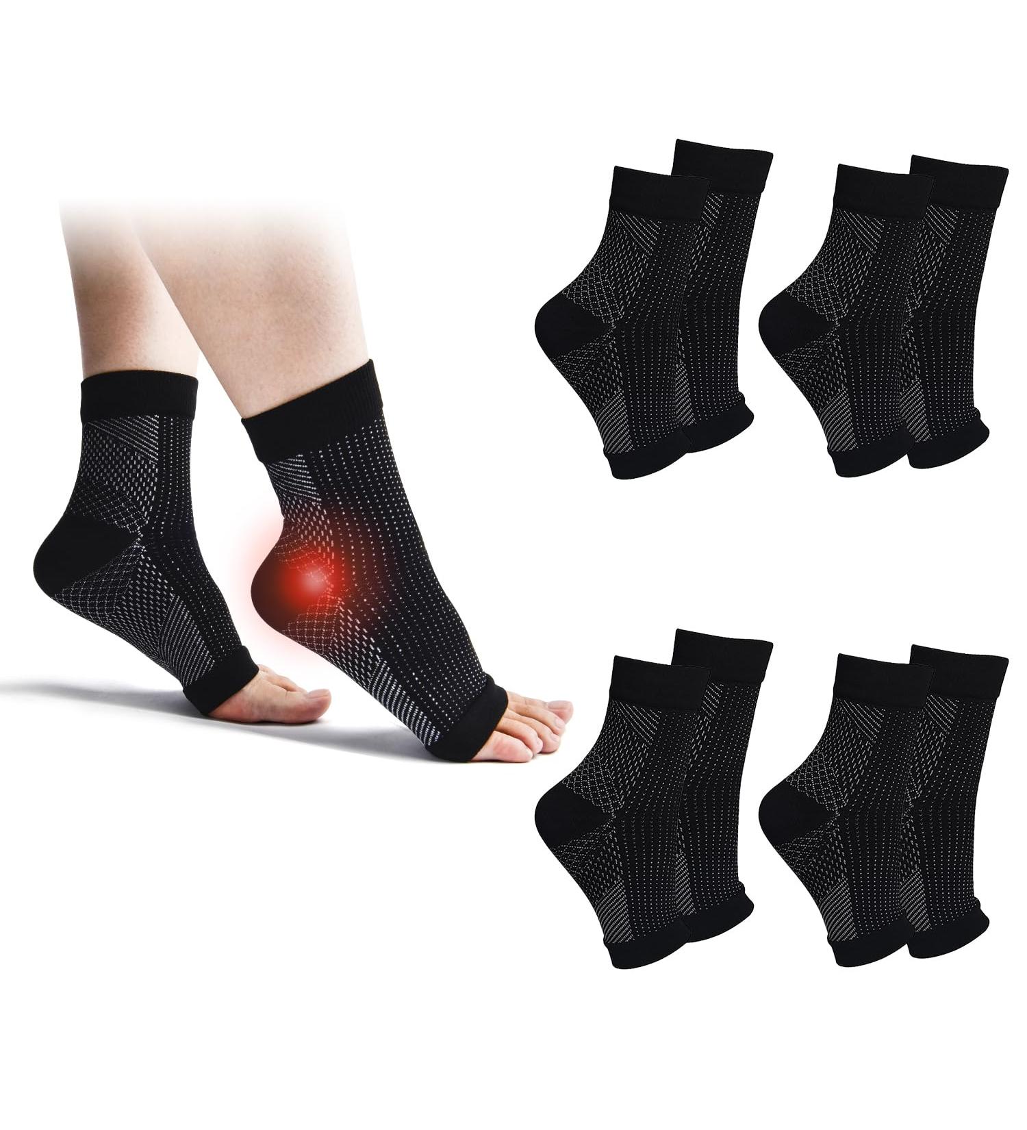 4 Pair Ankle Bandage Compression Socks for Men & Women - Plantar Fasciitis & Heel Spur Relief (Black Size 43-46) - Buy Online on GoSupps.com