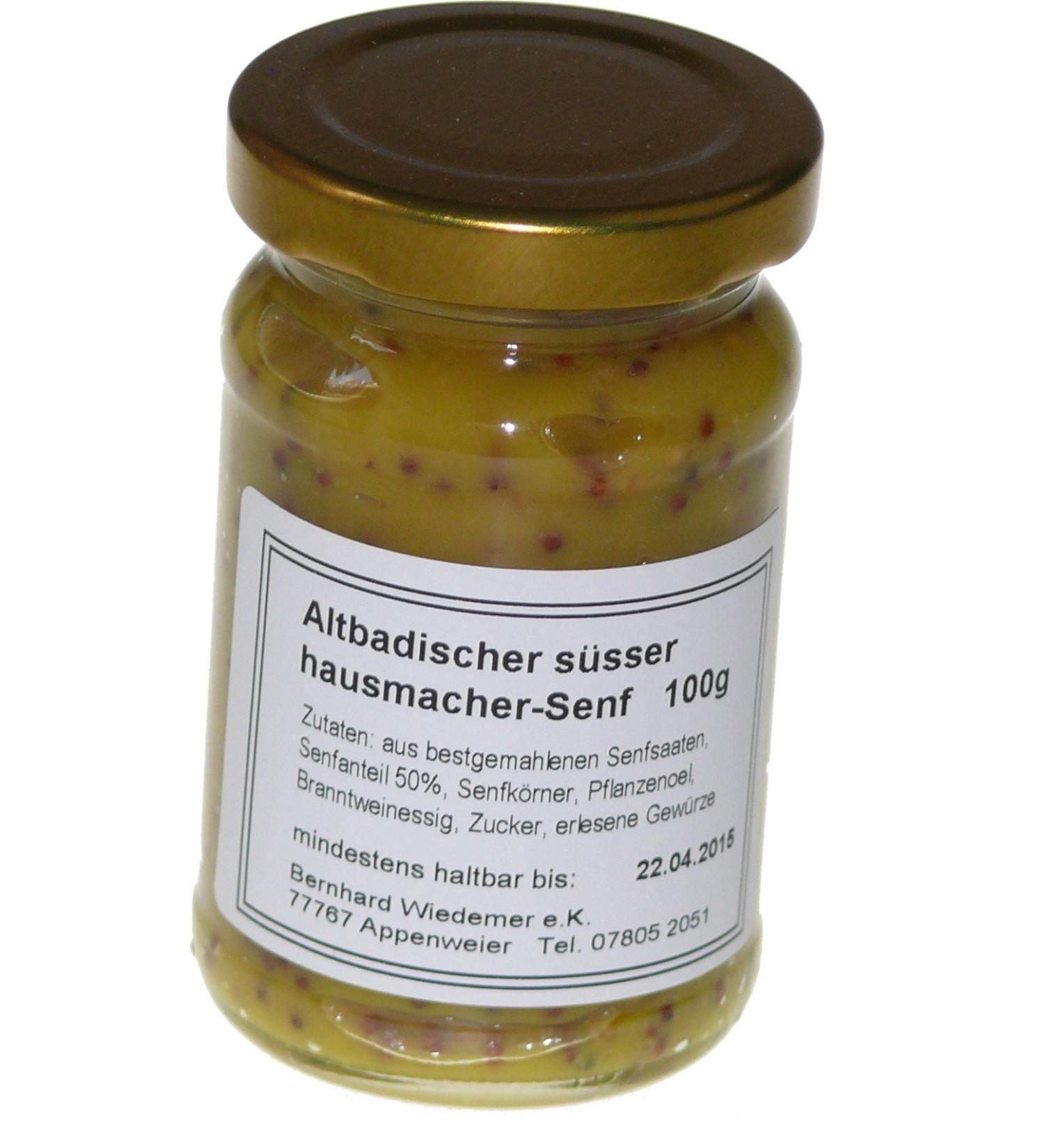 Wiedemer - Sweet Altbadischer Hausmacher mustard made of fresh preparation with selected natural ingredients - 1 glass of 100g gourmet mustard for white sausage liver cheese salad dressing and much more.