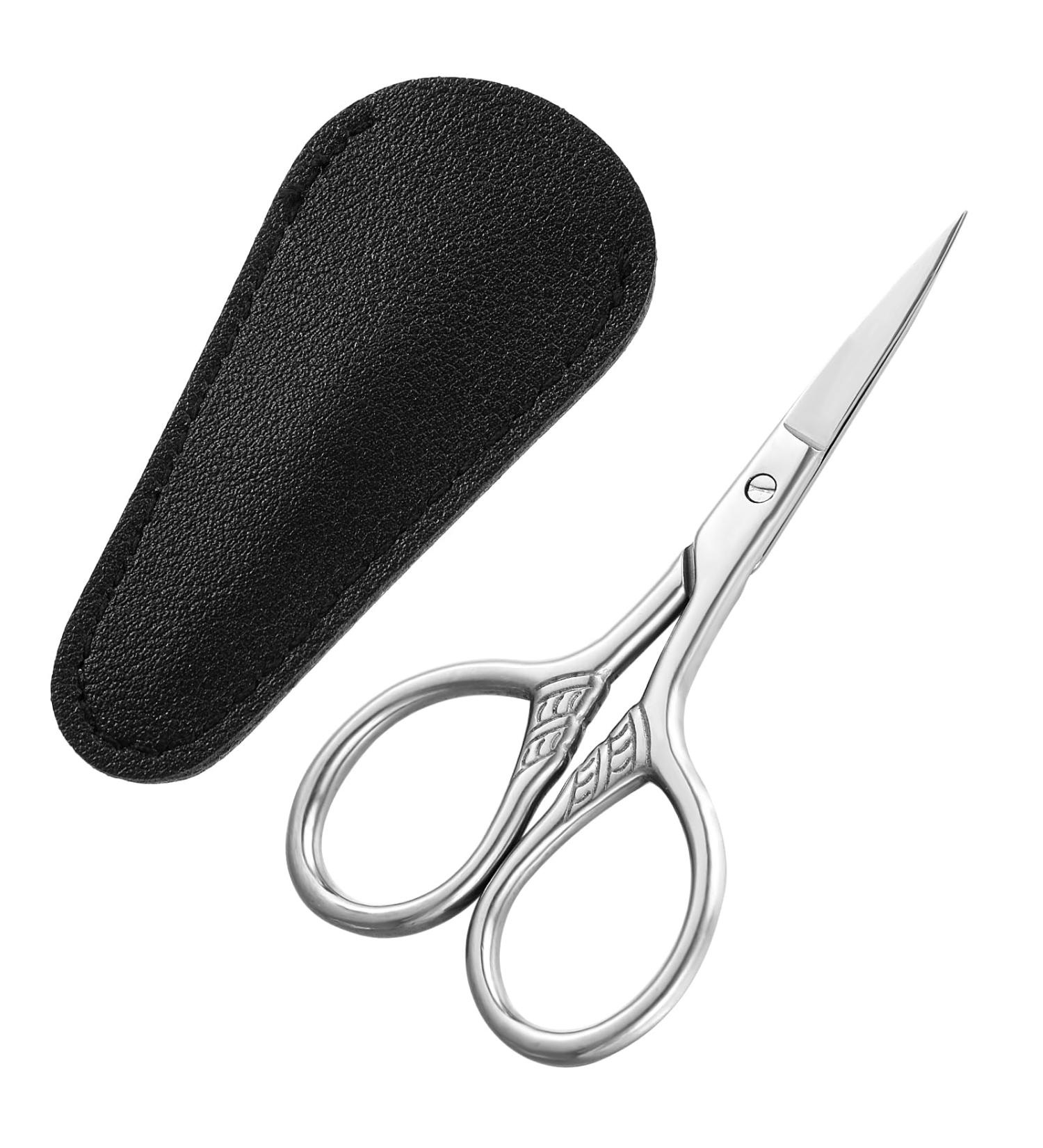 JIEYAO Small Eyebrow Scissors with PU Sheath Professional Grooming Scissors Moustache Scissors Facial Hair Scissors Straight Tip Stainless Steel Nose Hair Scissors for Men Women - Buy Online on GoSupps.com