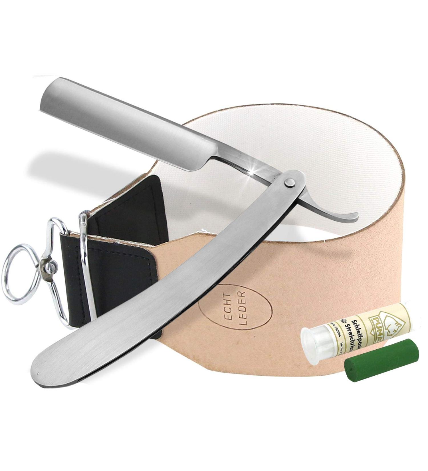 Beginner Shaving Set | Stainless Steel Razor Solingen Paste & Extra Wide Leather Strop | Premium 3-Piece Kit for Smooth Shaves - Buy Online on GoSupps.com