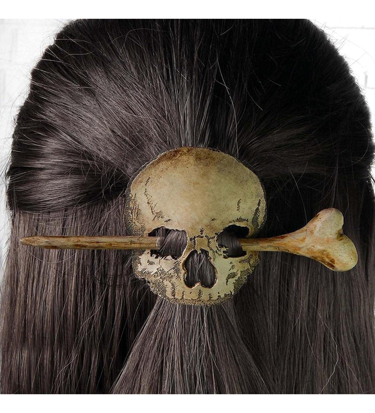 Handmade Punk Skull Hair Needle & Clip - Dead Head Halloween Hairpin with Artificial Bone - Buy Online on GoSupps.com