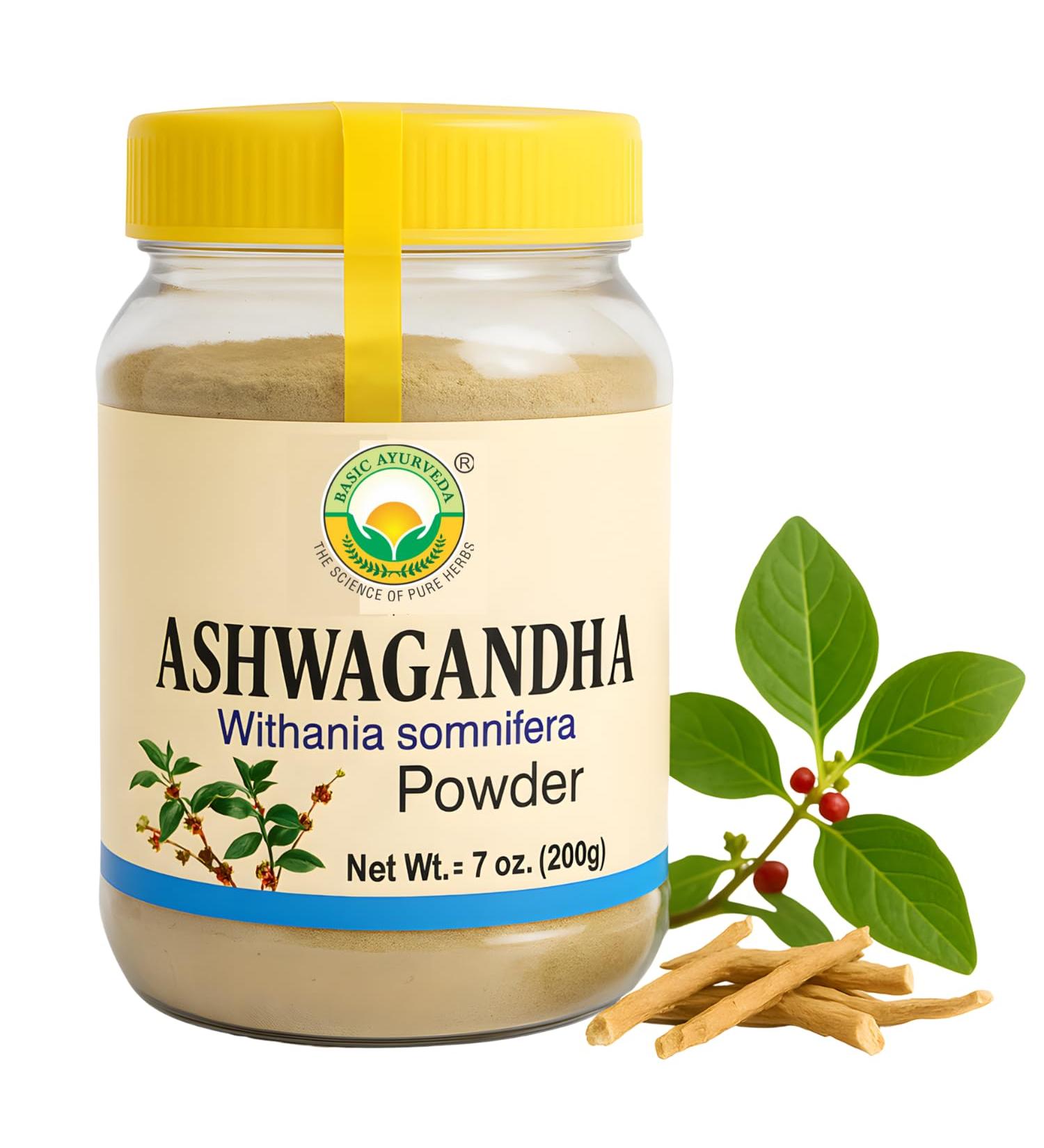 BASIC AYURVEDA Ashwagandha Powder | Support Strength | Stress Relief Herbal Supplement | Immunity | No Additives | Adaptogenic Superfood for Smoothies, Shakes & Wellness | 7.05 Oz (200 gm) - Buy Online on GoSupps.com