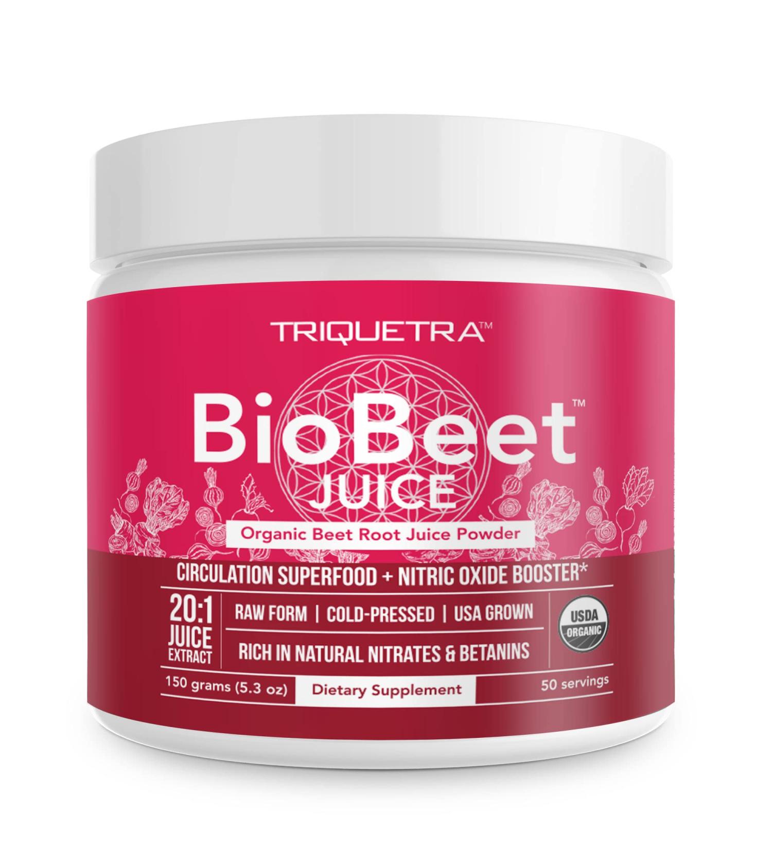 BioBeet Max Strength Beet Root Juice Powder - 20:1 Concentrate, 60,000mg Organic Beetroot, USA Grown, Nitric Oxide & Circulation Support - 50 Servings - Buy Online on GoSupps.com