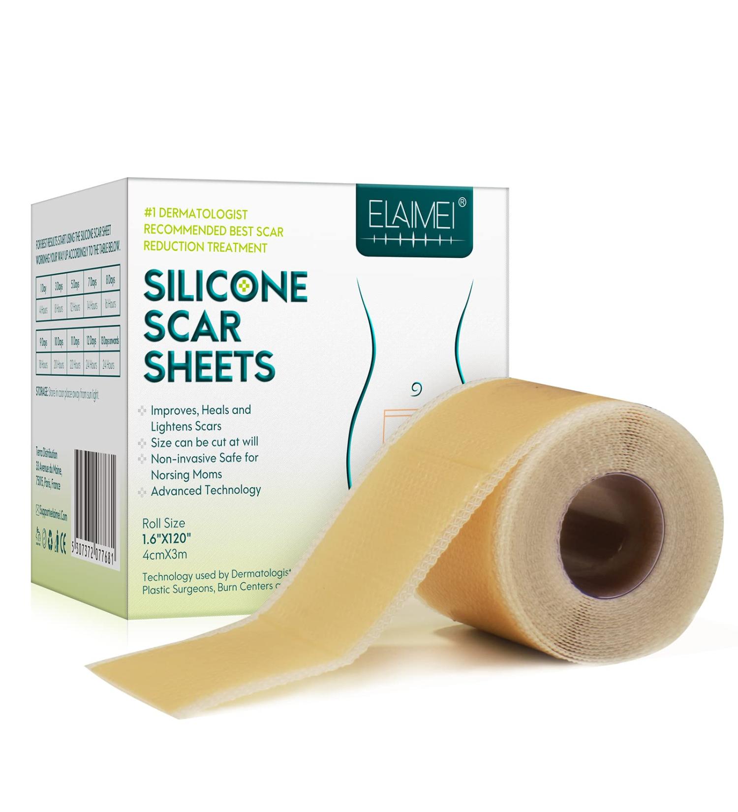 Silicone Scar Sheets Roll (1.6 x 120) for Scar Removal - Professional Grade Strips for Surgery, C-Section, Burn, Acne, Keloid - Safe & Reusable - Buy Online on GoSupps.com