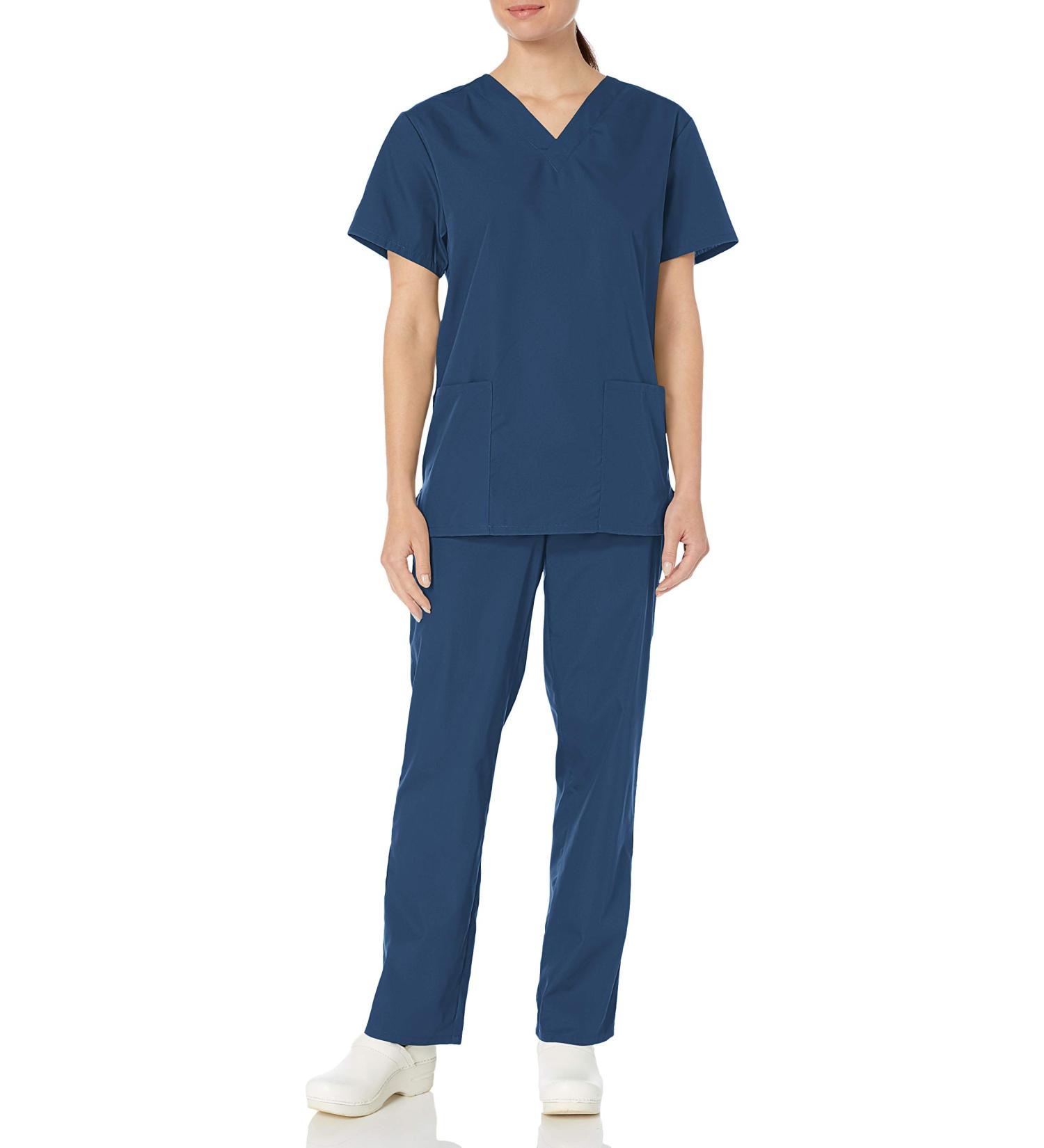 Cherokee Men and Women Scrub Set Modern Fit V-neck Top with Drawstring Pants - Navy, Medium - Buy Online on GoSupps.com