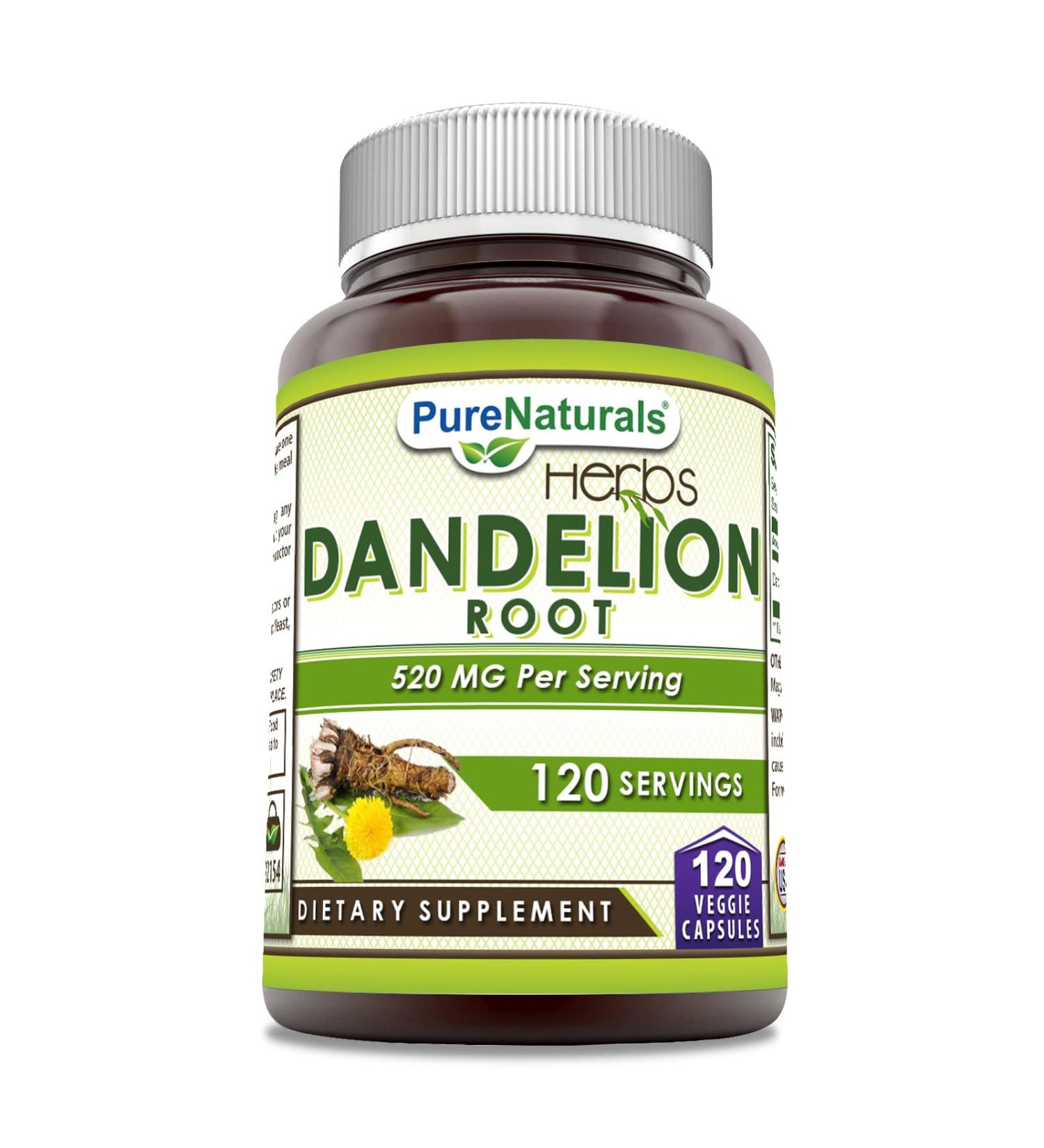Pure Naturals Dandelion Root 520 mg Per Serving 120 Veggie Capsules Supplement | Non-GMO | Gluten Free | Made in USA