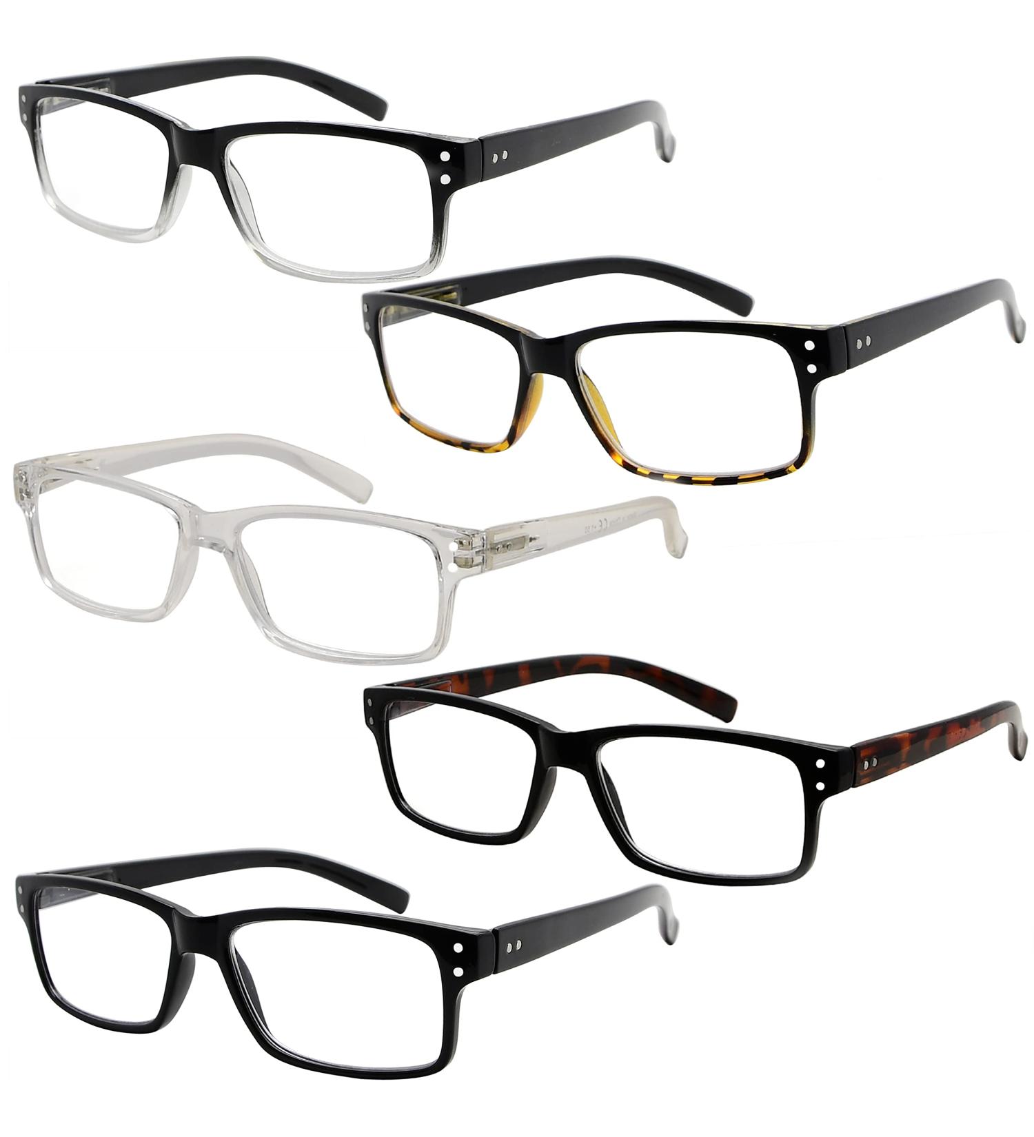 Eyekepper 5-Piece Classic Spring Hinge Reading Glasses Set - Sun Reading Glasses with Transparent Frame - 2.0 Diopters - Stylish & Comfortable - Buy Online on GoSupps.com