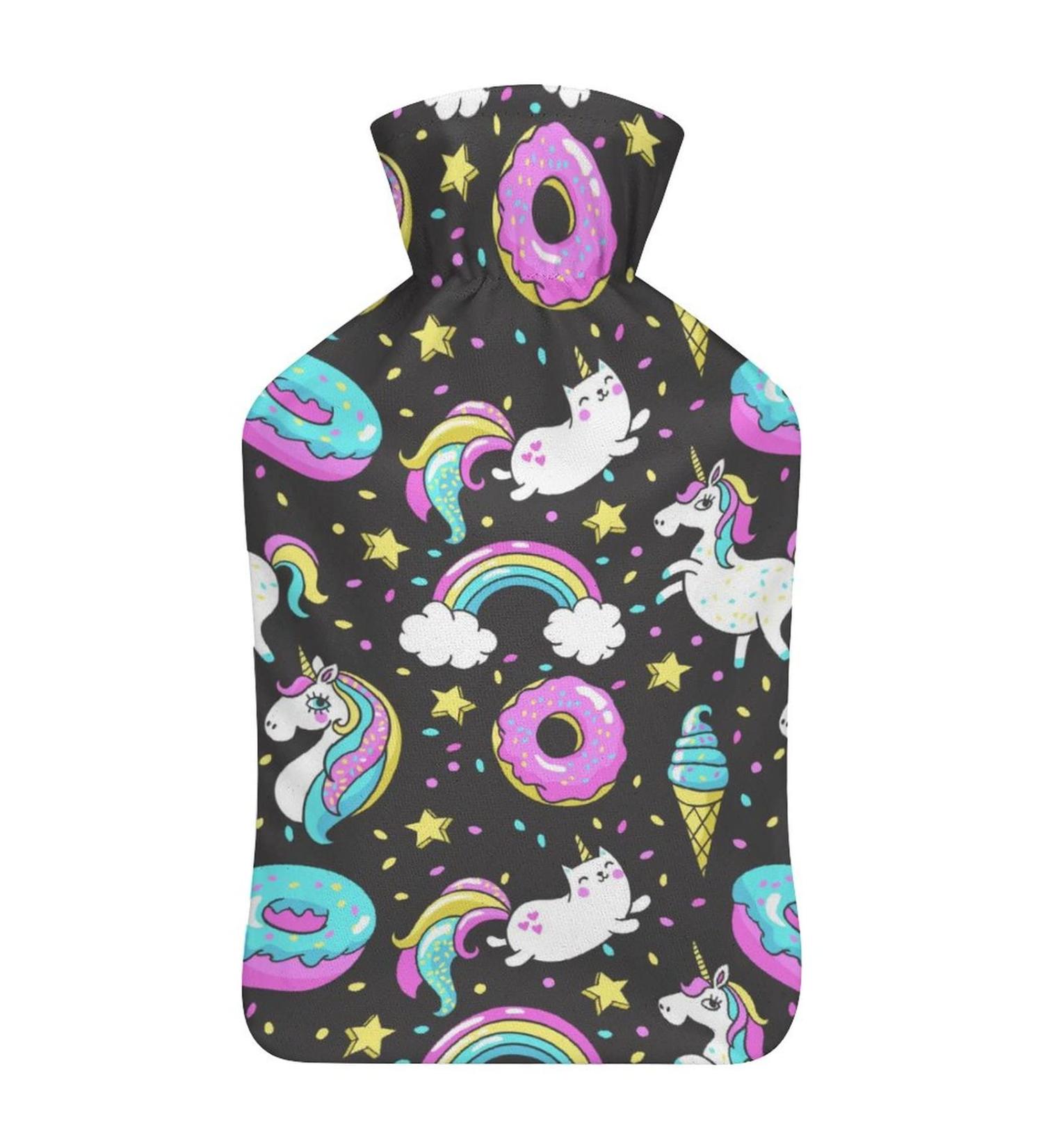Donuts Unicorns Hot Water Bottle with Cover - Plush Hand Warmer for Adults & Kids | 26.5x15.3cm | Cozy & Cute Gift - Buy Online on GoSupps.com
