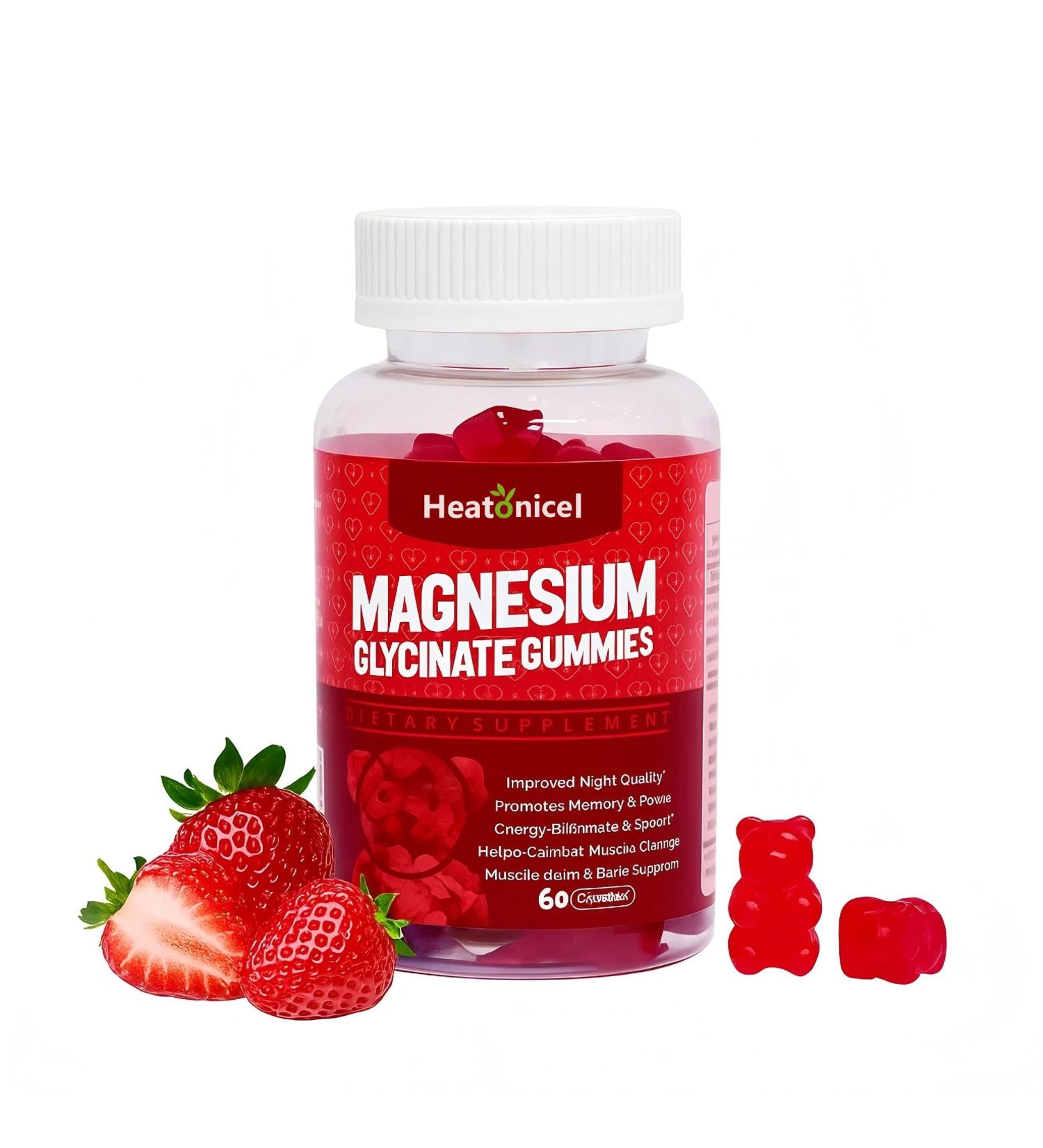 Heatonicel Magnesium Glycinate Gummies 400mg for Adults Stress Relief Supplement with CoQ10 Vitamin-D|B6 for Sleep Relaxation Bone & Memory Focus Strawberry Yogurt Flavor 60 Count - Buy Online on GoSupps.com