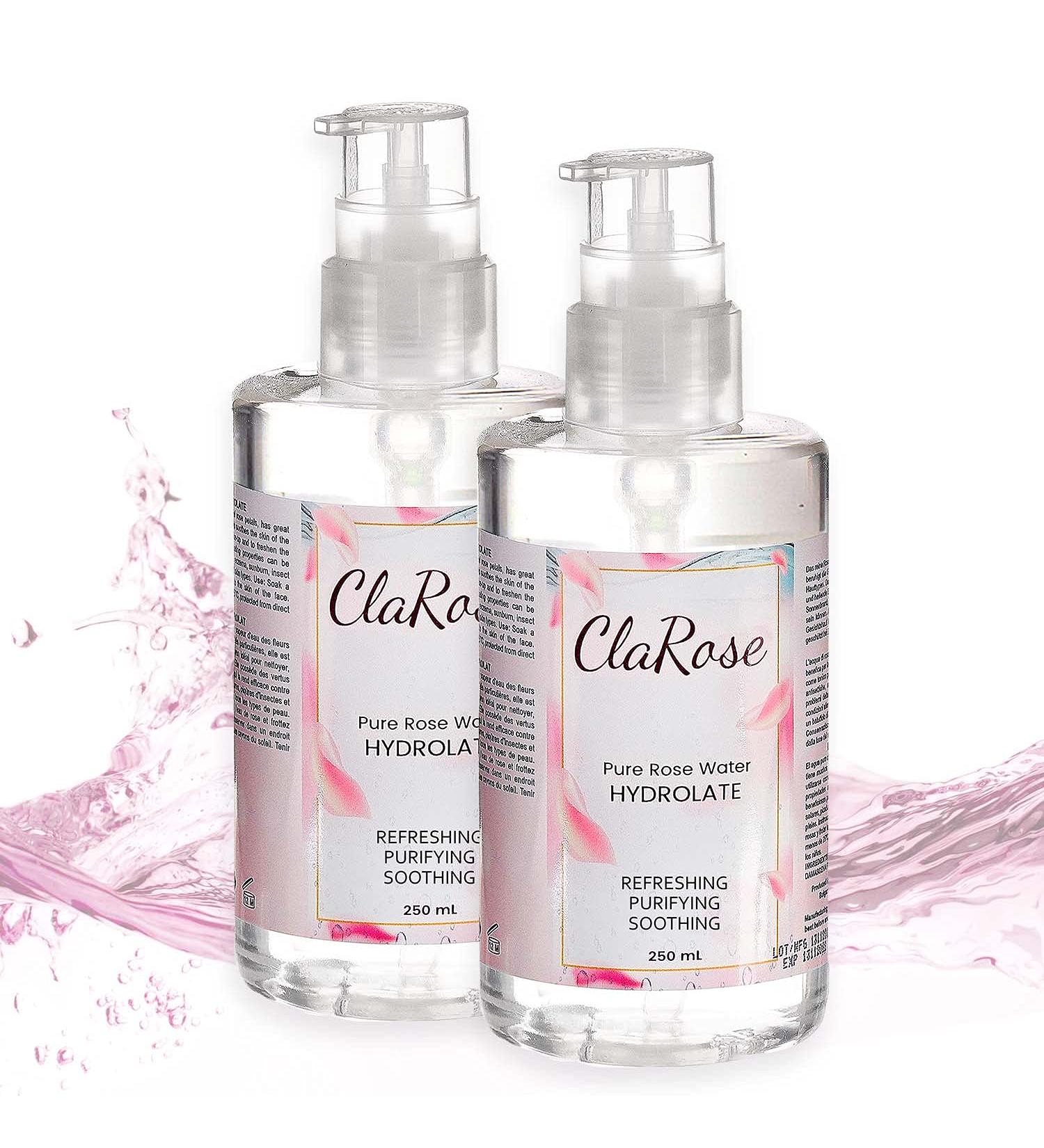 ClaRose 100% Natural Rose Water Hydrating and Purifying Vegan Toner 2x 250ml - Buy Online on GoSupps.com